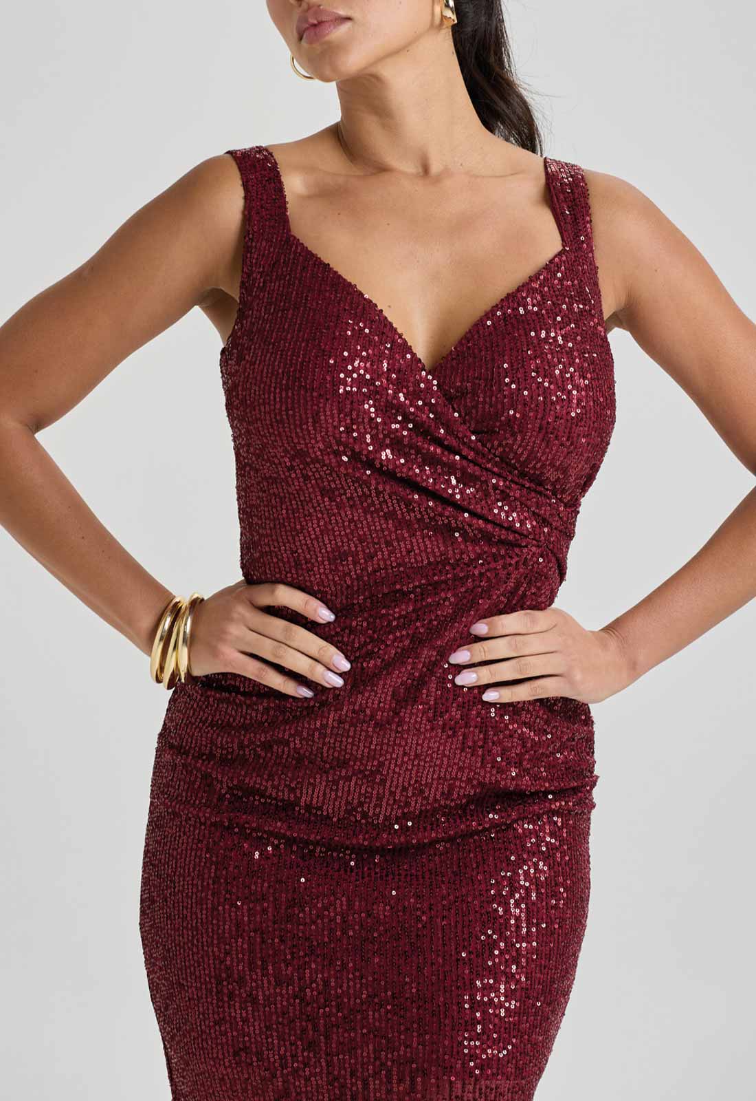 LBD Collection Burgundy Ruby Sequin Dress - Image 9