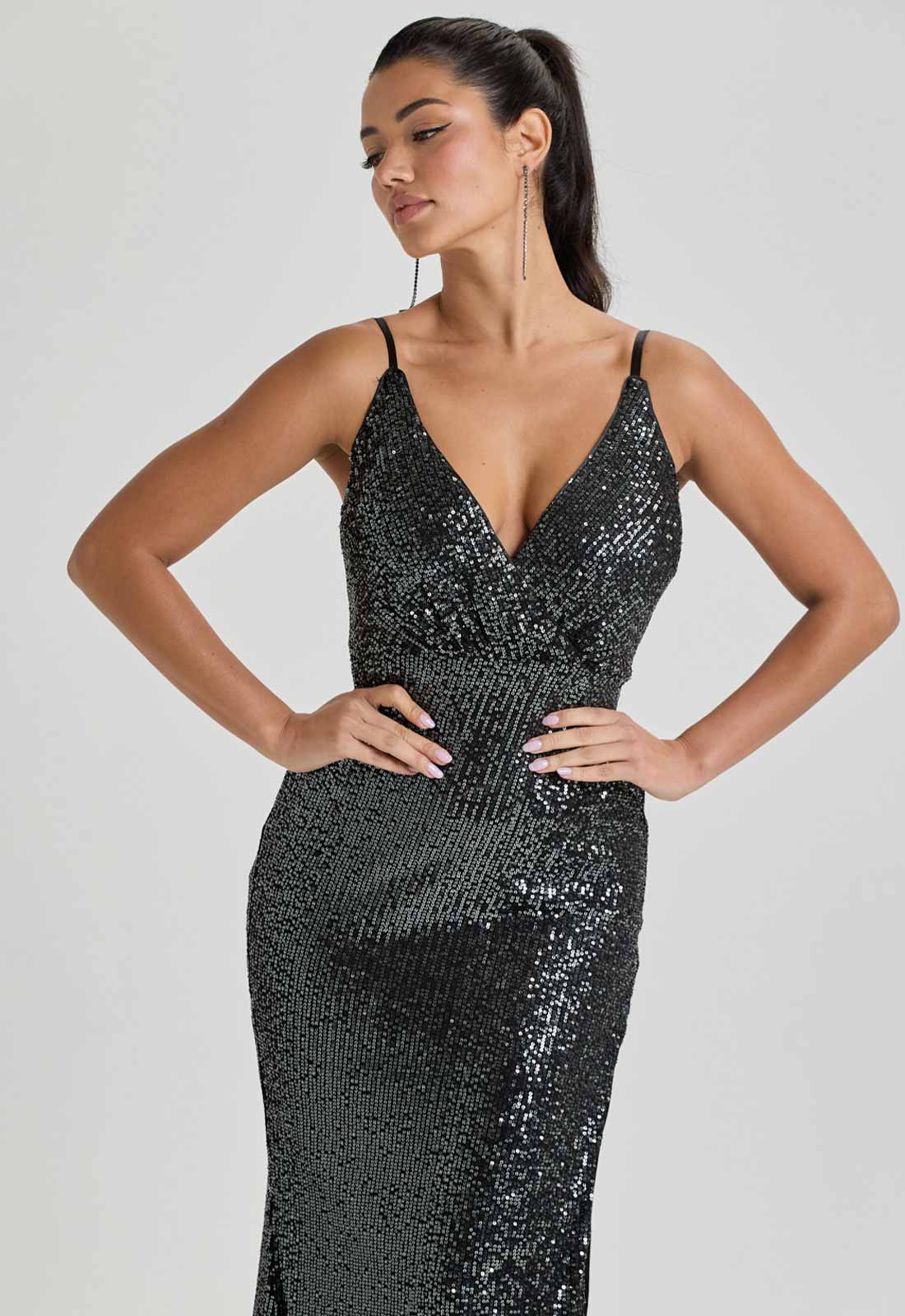 LBD Collection Gunmetal Hollywood Sequin Dress - Image 6