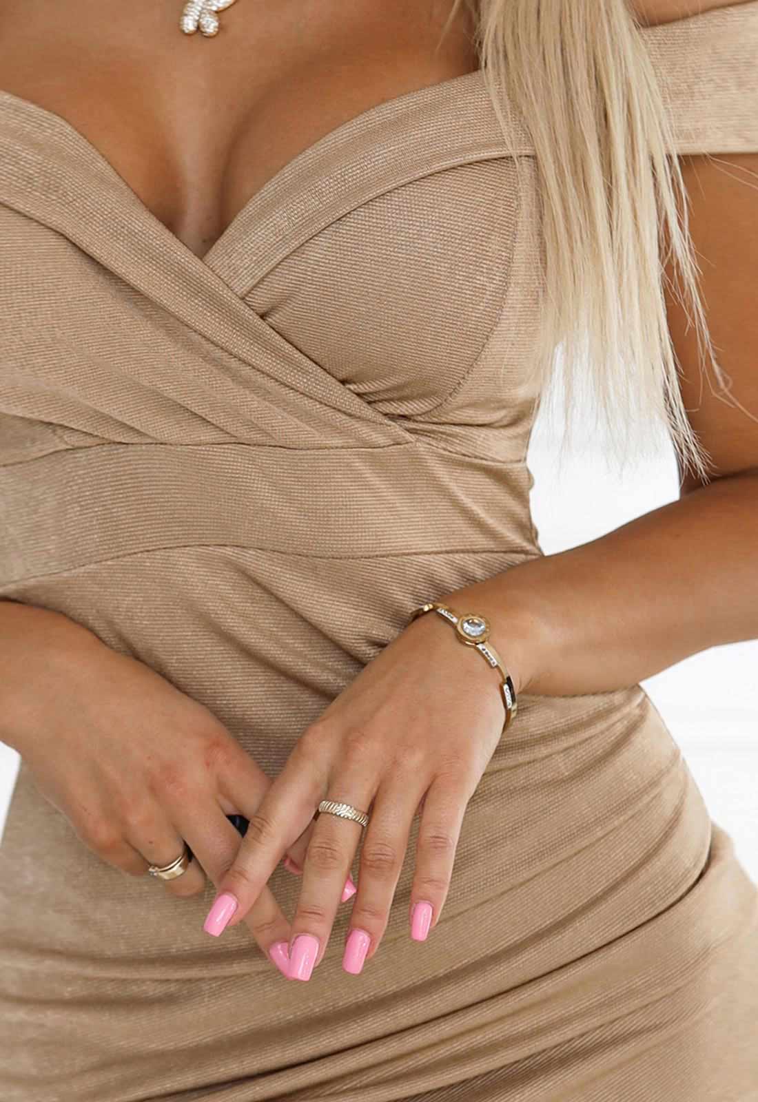 LBD Exclusive Beige Callie Cocktail Dress - Image 6