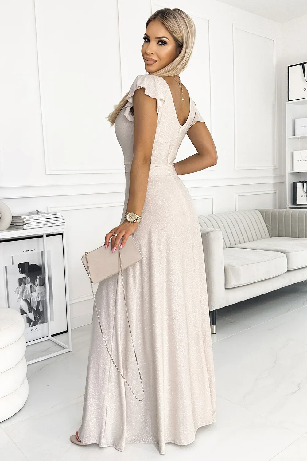 LBD Exclusive Champagne Cystal Maxi Dress - Image 2