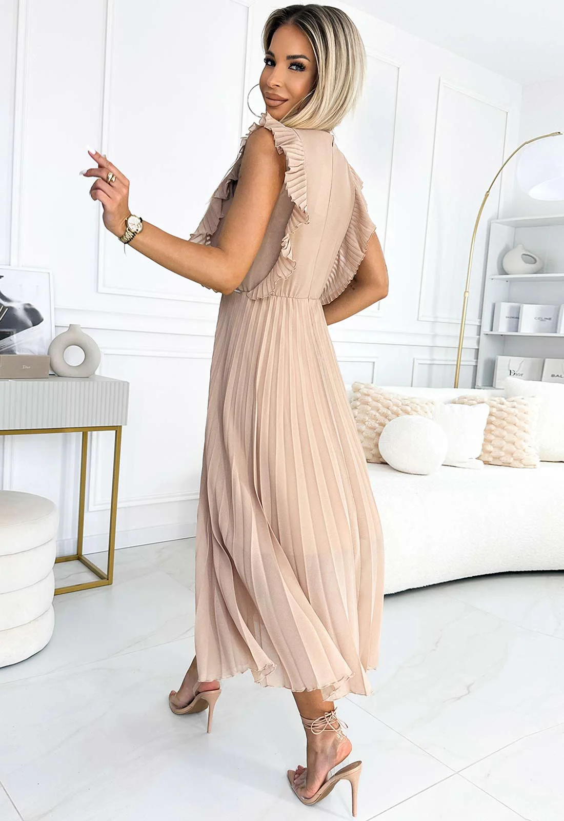 LBD Exclusive Beige Emily Wedding Guest Dress - Image 3