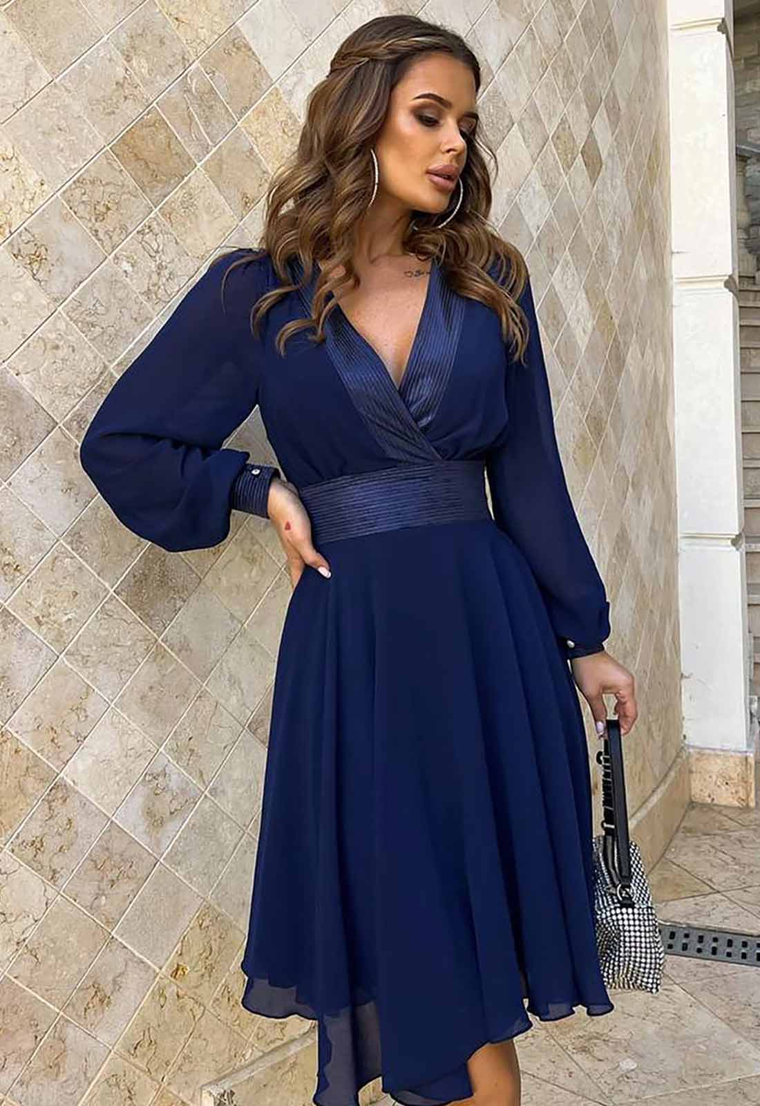 LBD Exclusive Blue Bianca Wedding Guest Dress - Image 3
