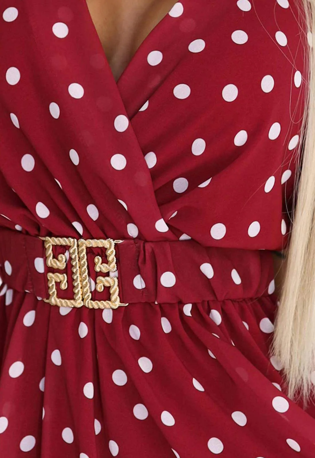 LBD Exclusive Burgundy Alice Polka Dot Dress - Image 5