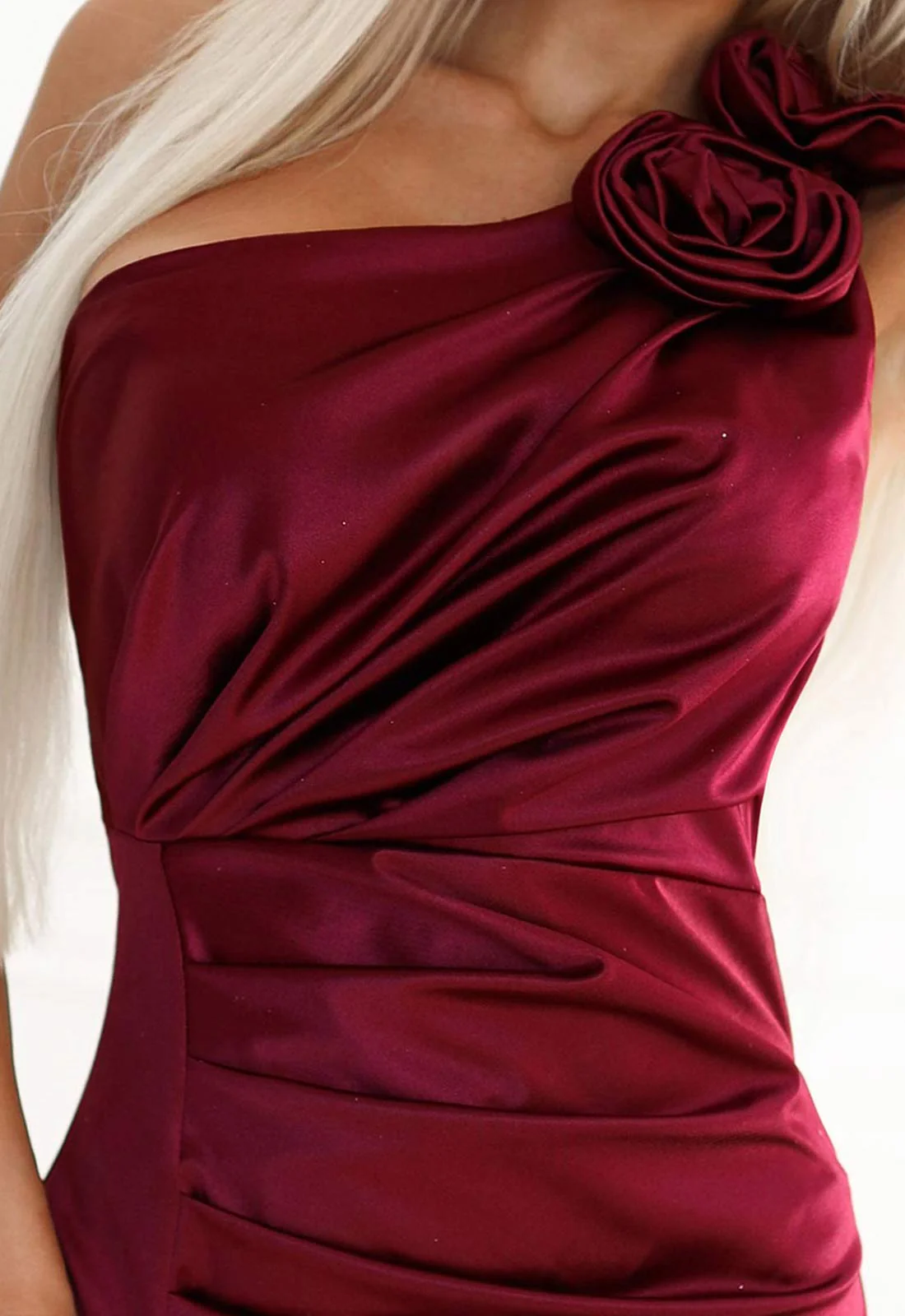 LBD Exclusive Burgundy Aurora Satin Midi Dress - Image 6