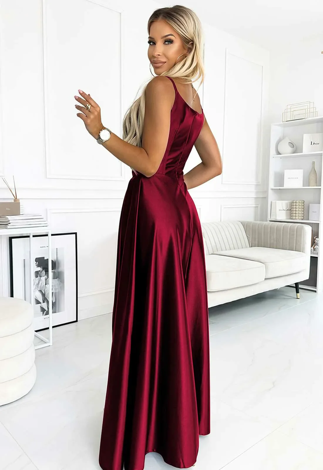 LBD Exclusive Burgundy Chiara Satin Maxi Dress - Image 4