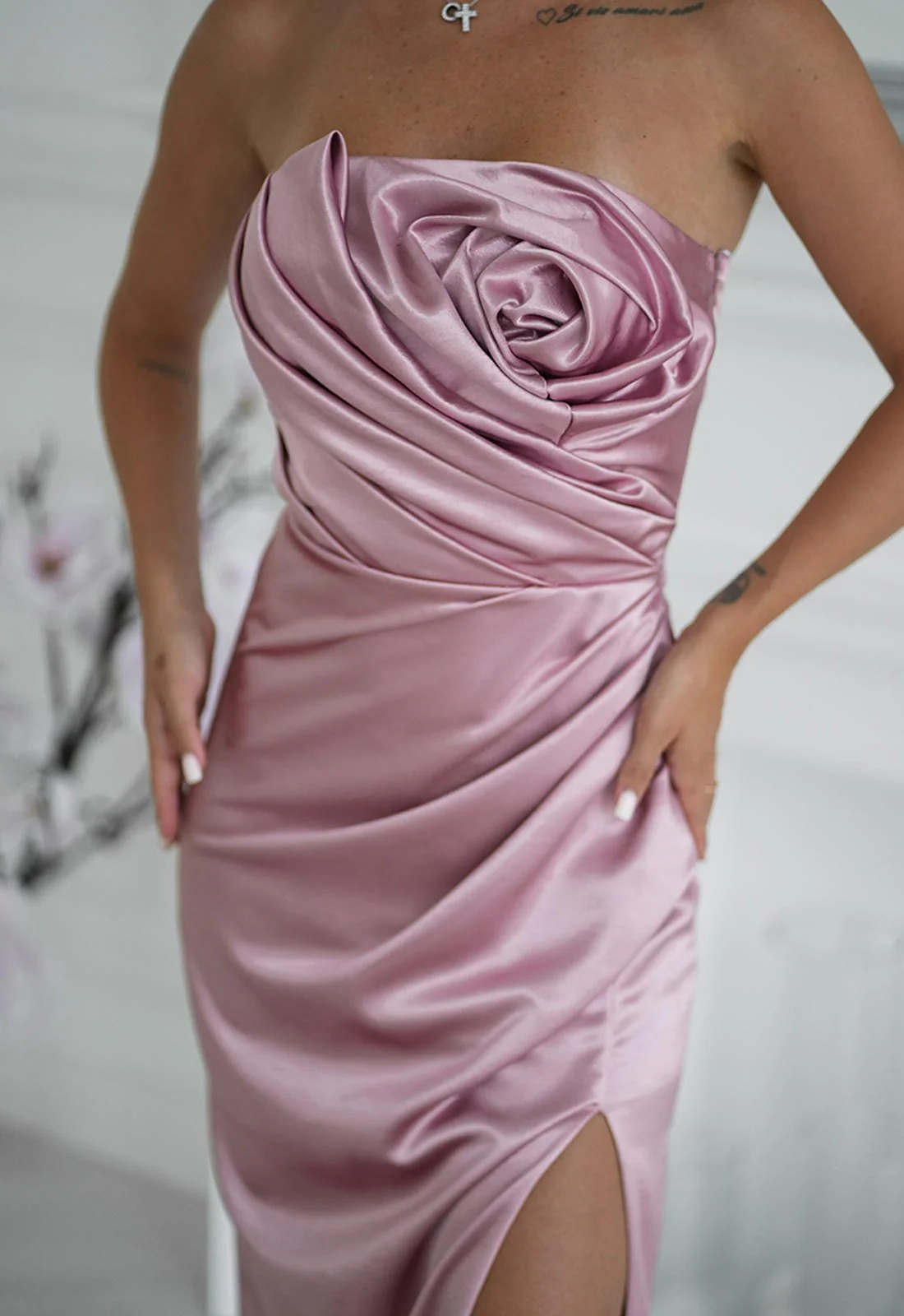 LBD Exclusive Electric Baby Pink Camila Satin Maxi Dress - Image 2