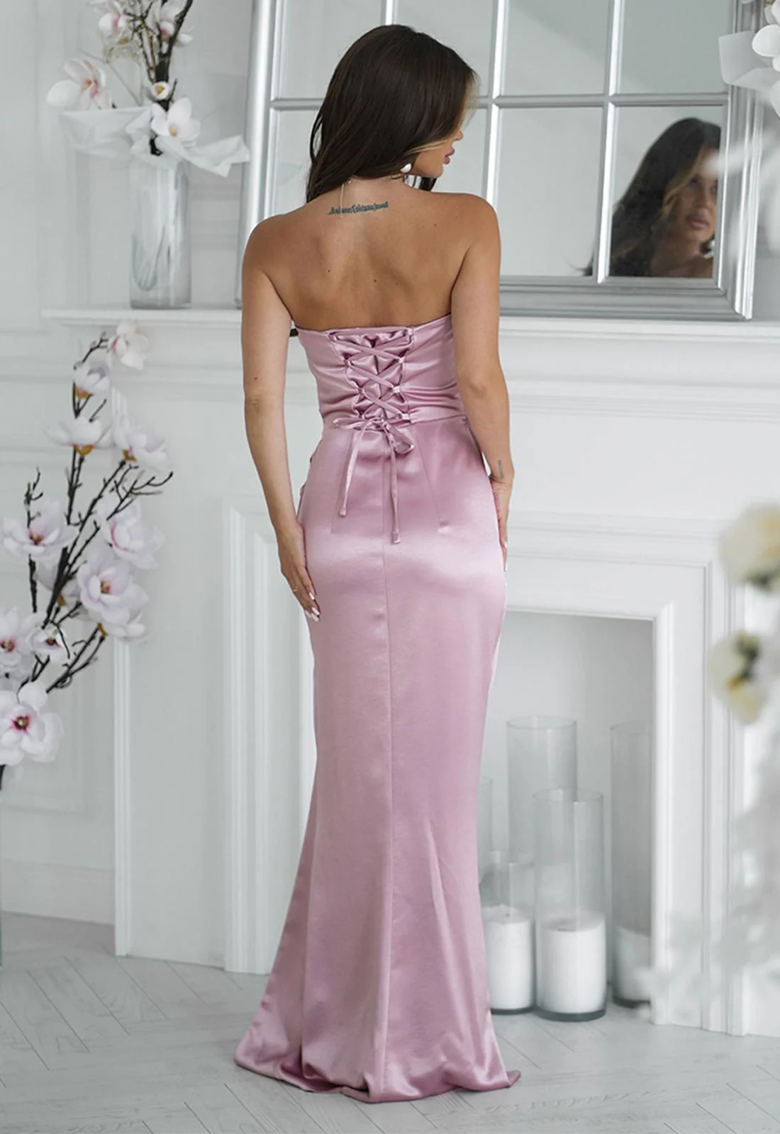 LBD Exclusive Electric Baby Pink Camila Satin Maxi Dress - Image 4
