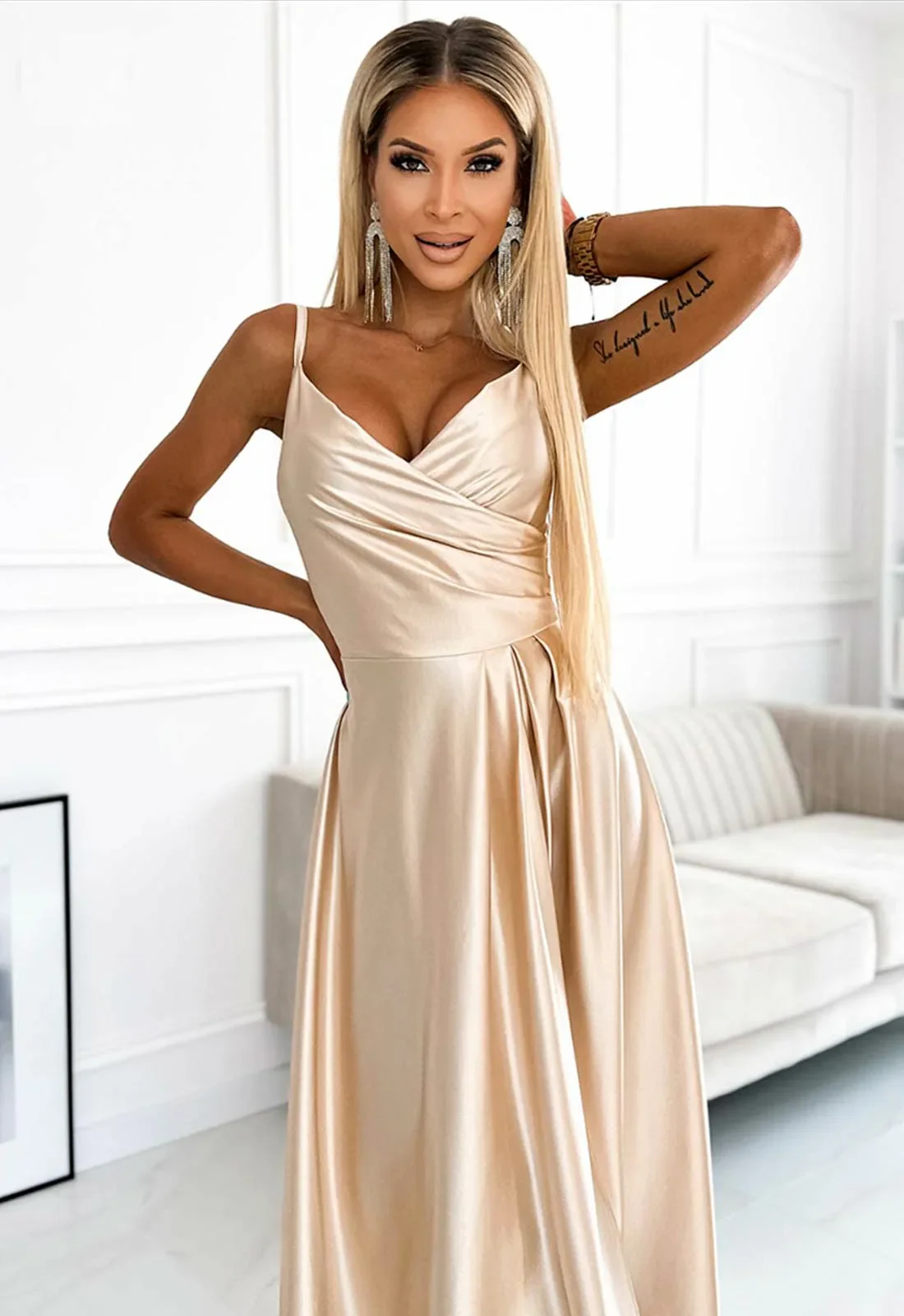 LBD Exclusive Gold Chiara Satin Evening Dress - Image 6