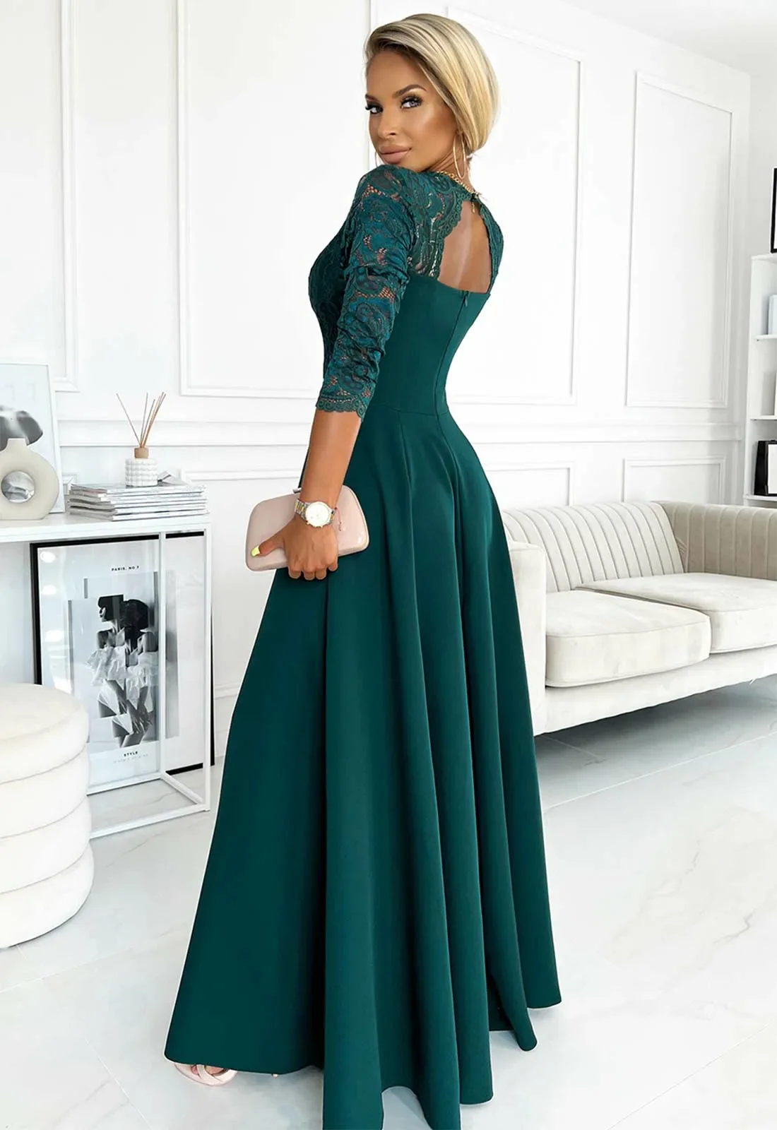 LBD Exclusive Green Amber Lace Dress - Image 5