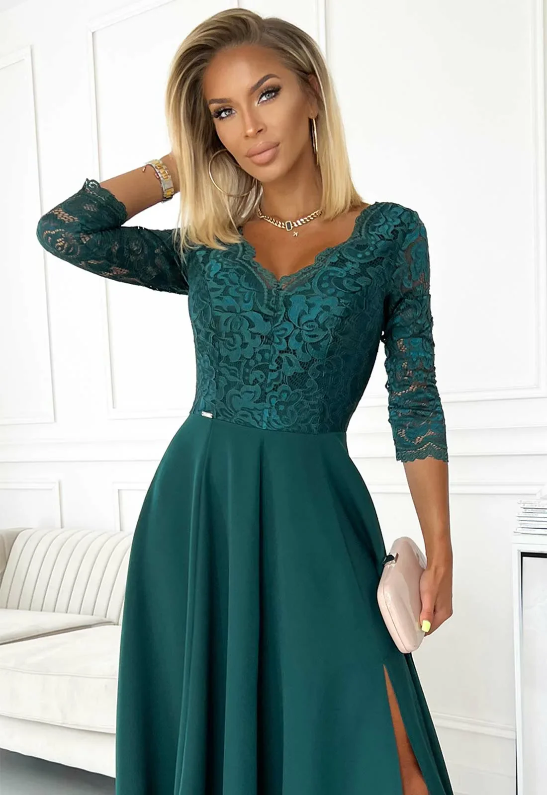 LBD Exclusive Green Amber Lace Dress - Image 6