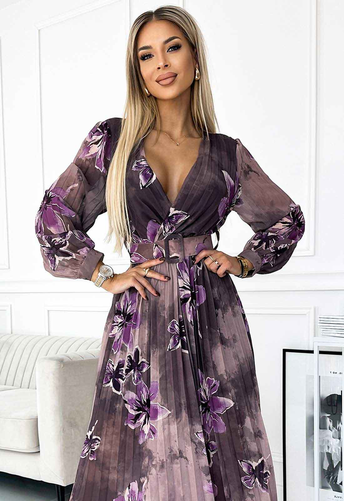 LBD Exclusive Mauve Jessica Print Dress - Image 3