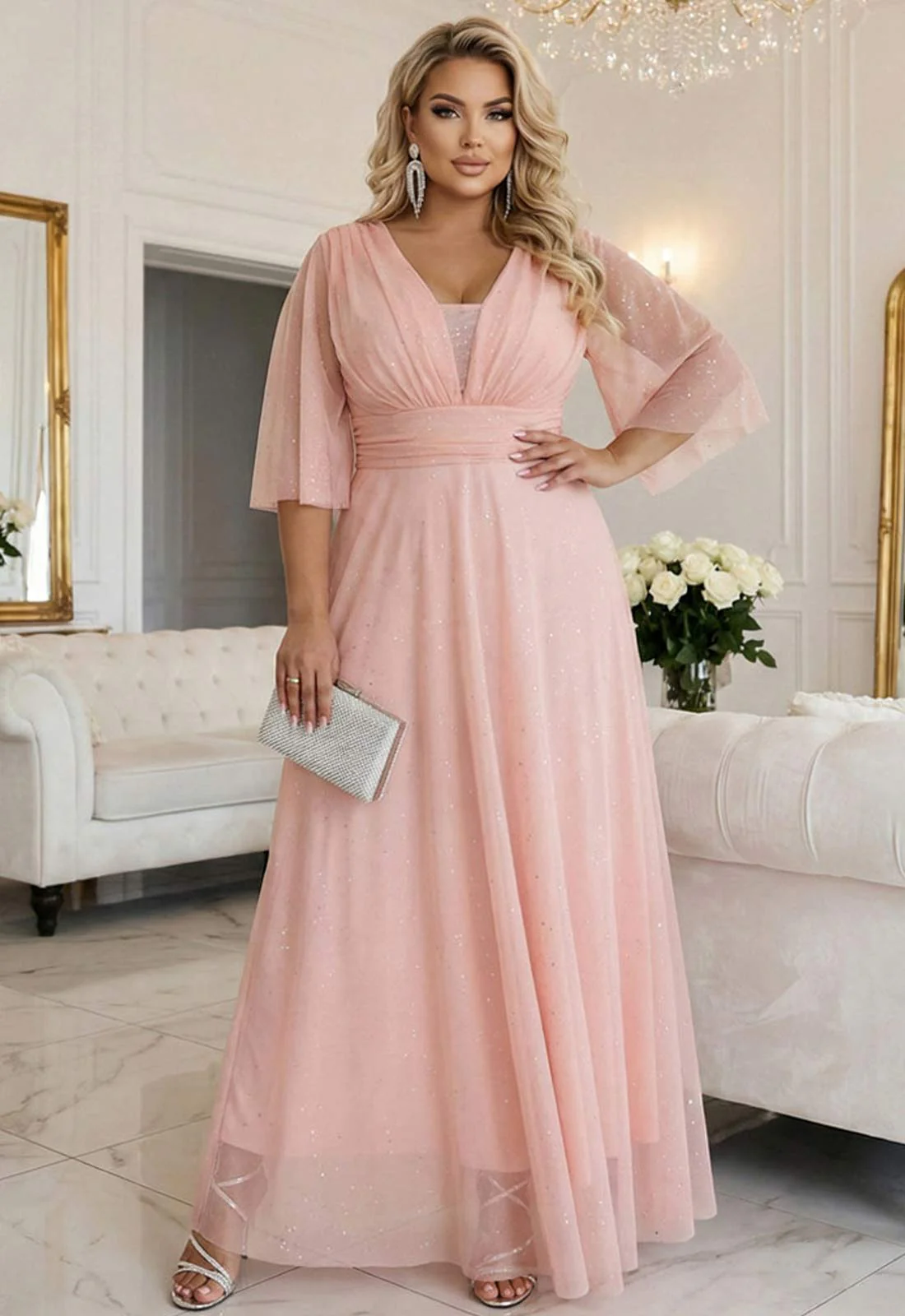 LBD Exclusive Peach Caitlin Plus Size Dress - Image 2