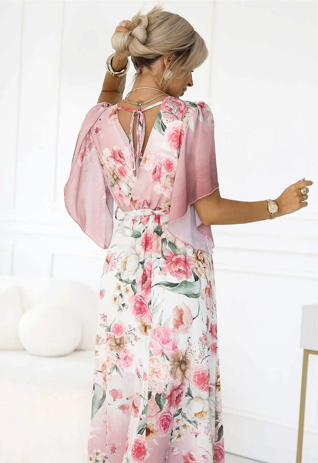 LBD Exclusive Pink Summer Party Floral Maxi Dress - Image 6