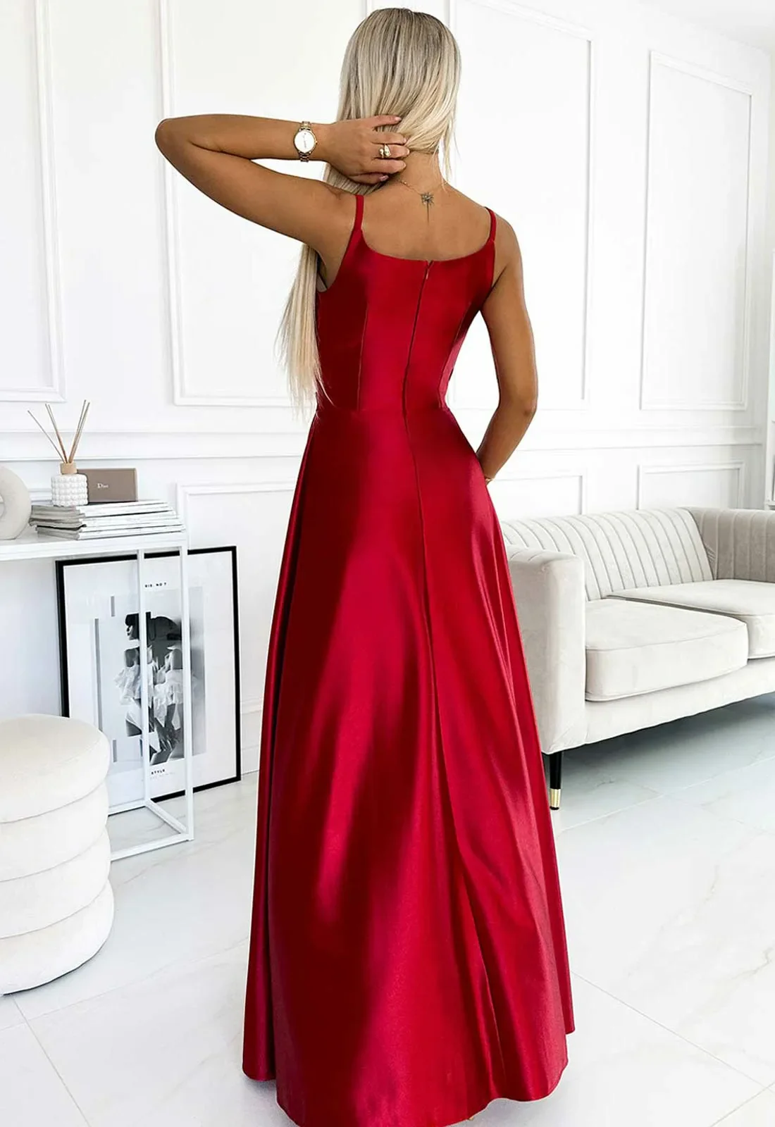 LBD Exclusive Red Satin Chiara Maxi Dress - Image 5