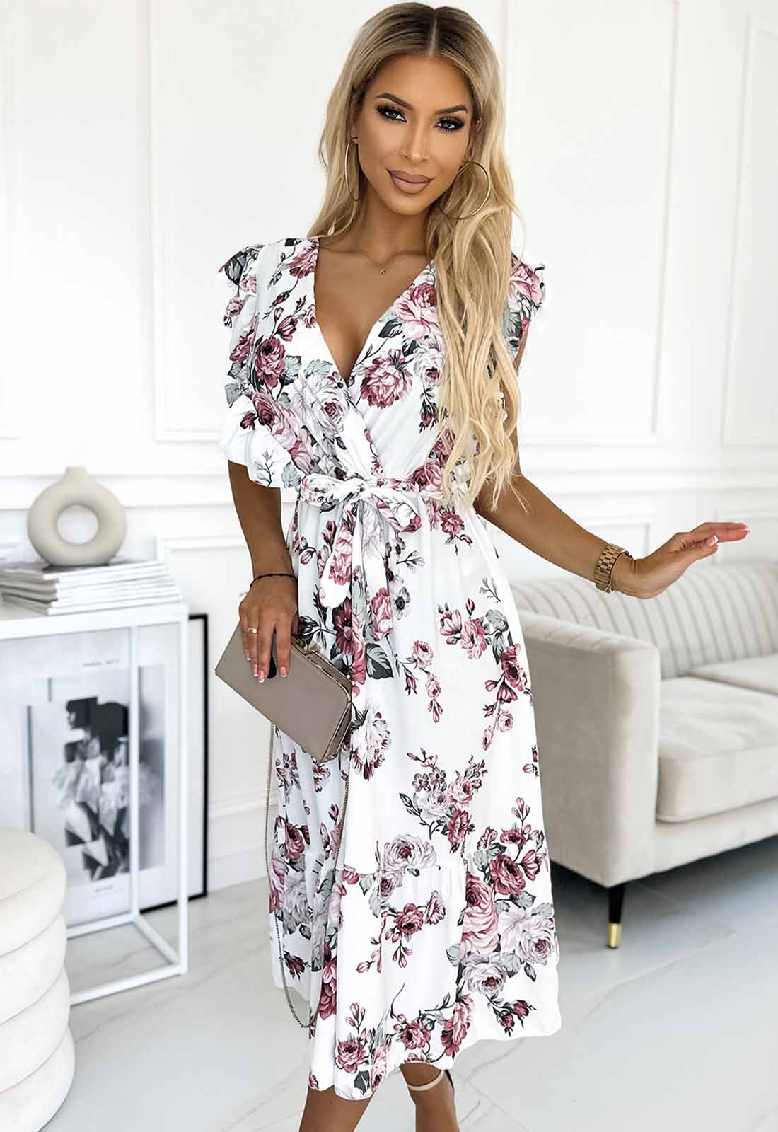 LBD Exclusive White Gabriella Print Dress - Image 4