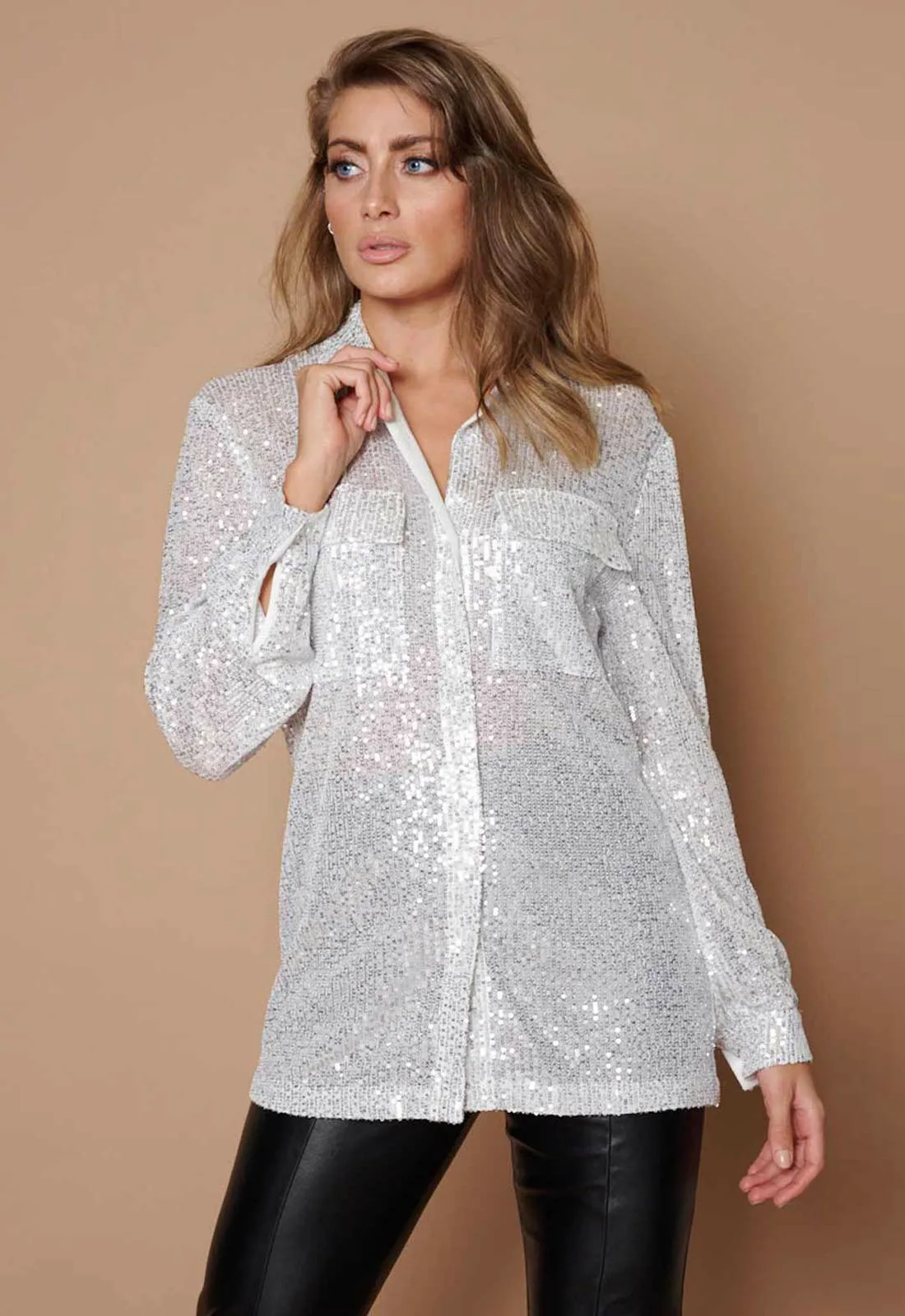 Little Black Dress Silver Sequin Shirt - Image 3
