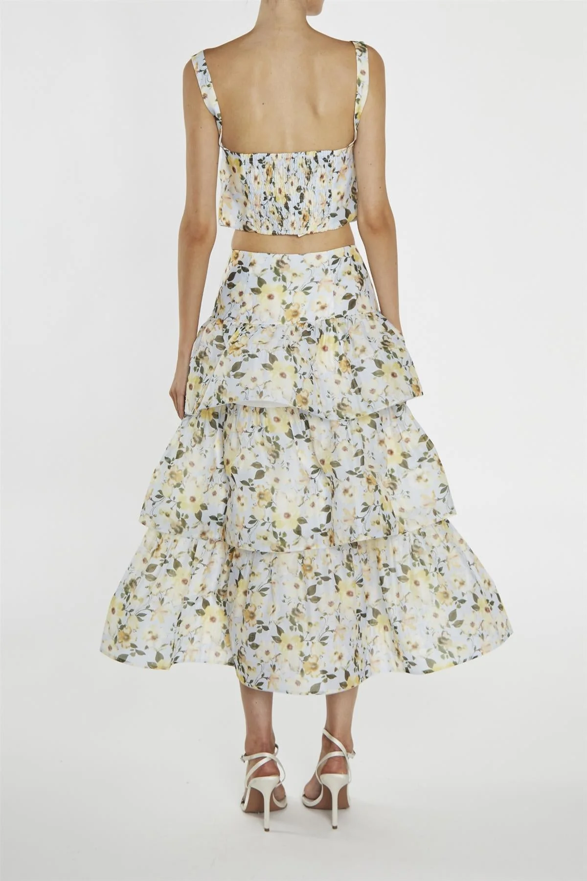 true Decadence Maisie Co-ord Pale-Blue Flower Organza Tiered Ruffle Midi-Skirt - Image 2