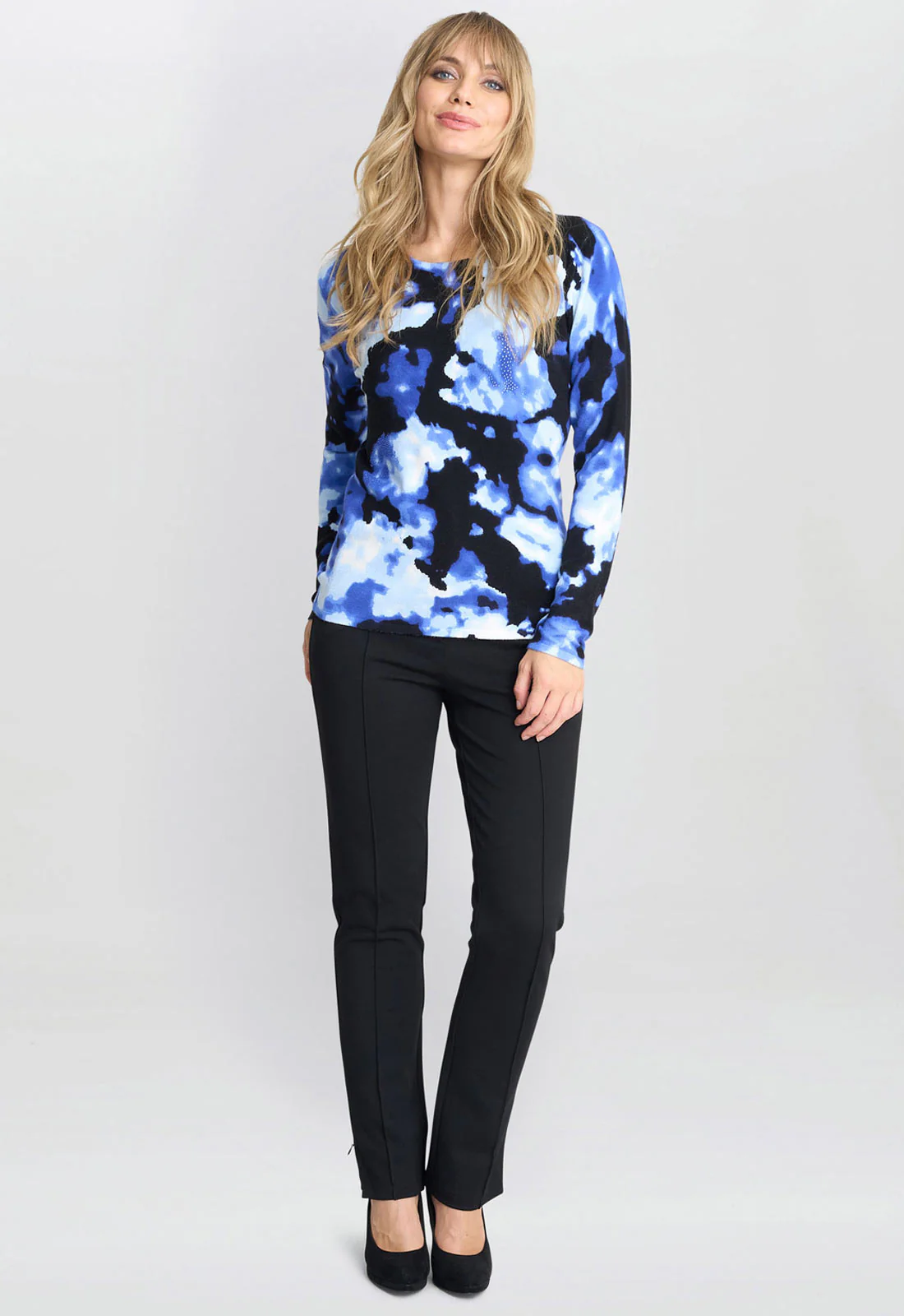 Gina Bacconi Malinda Abstract Blue Tye Dye Print Jumper - Image 4