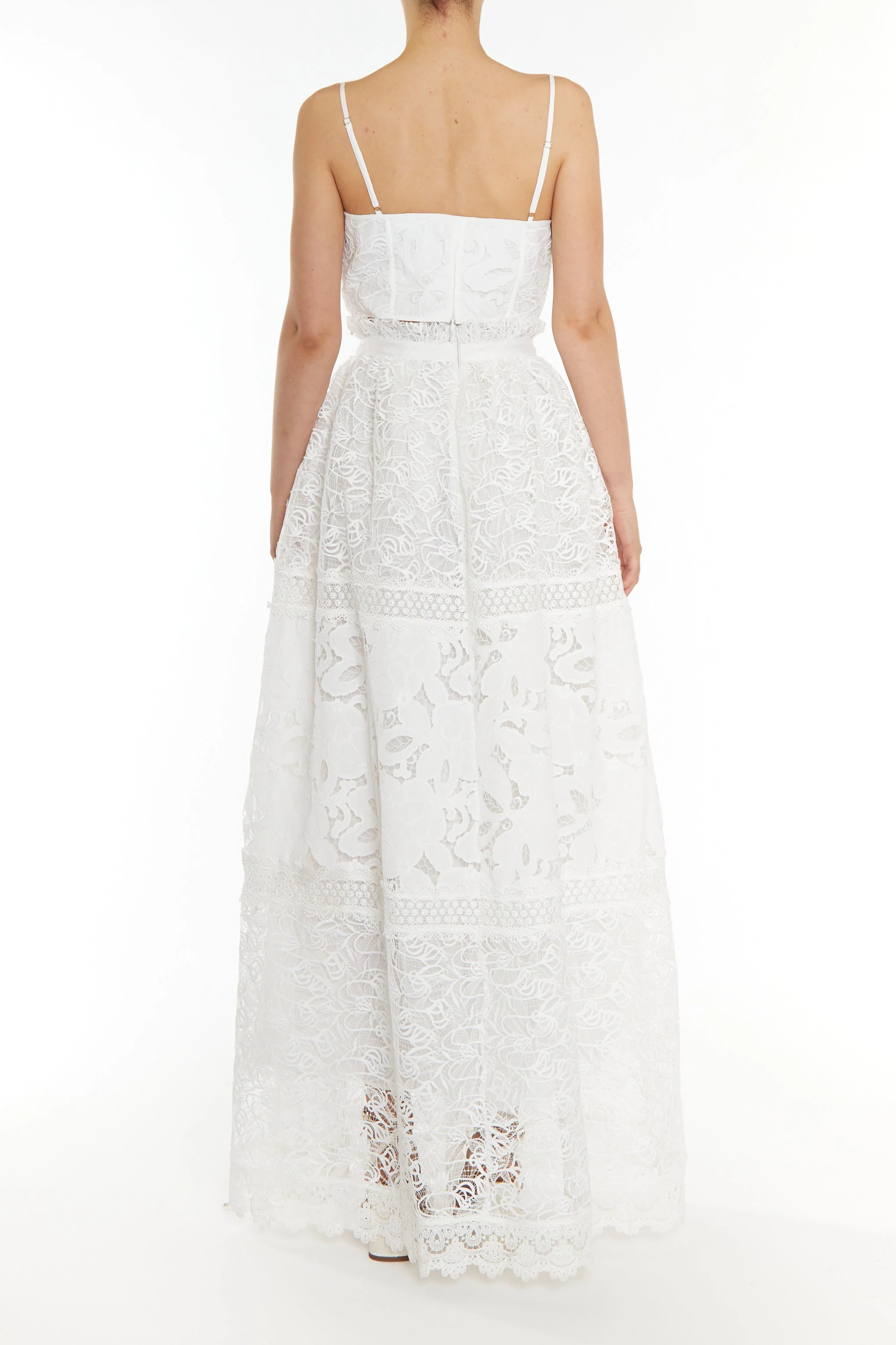 true Decadence Melissa Co-ord White Patchwork lace Tie-Waist Maxi Skirt - Image 2