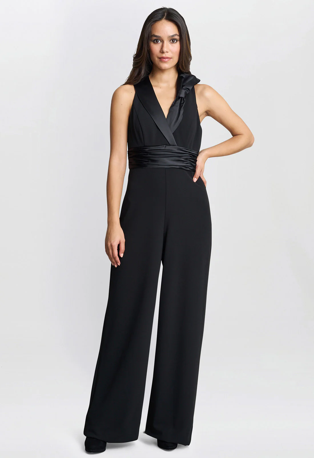 Gina Bacconi Black Melodie Crepe Jumpsuit With Satin Bow - Image 4