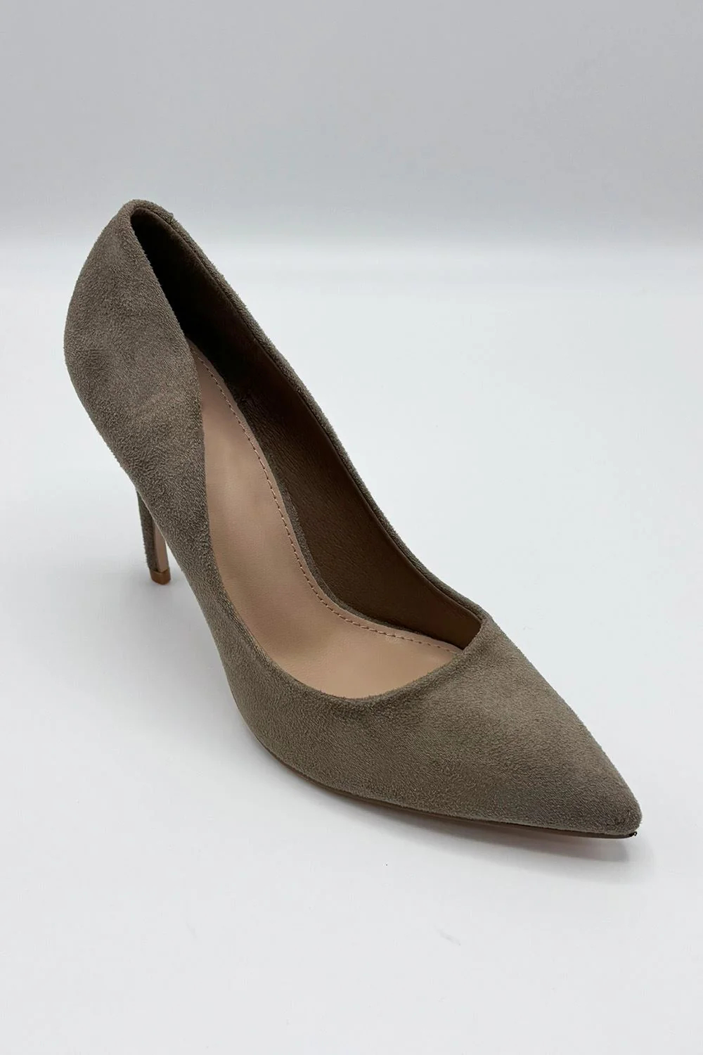 Mila High Stiletto Faux Suede Heel Court Shoe in Taupe - Image 2