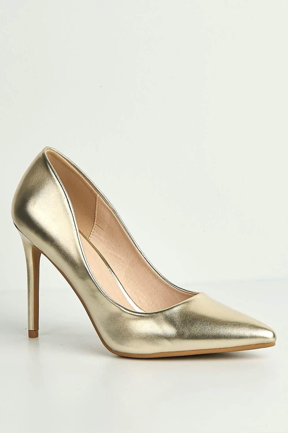 Mila High Stiletto Metallic Heel Court Shoe in Gold - Image 4