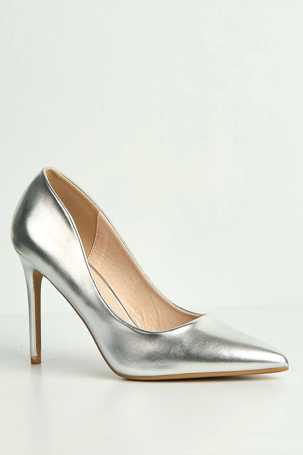 Mila High Stiletto Metallic Heel Court Shoe in Silver - Image 4
