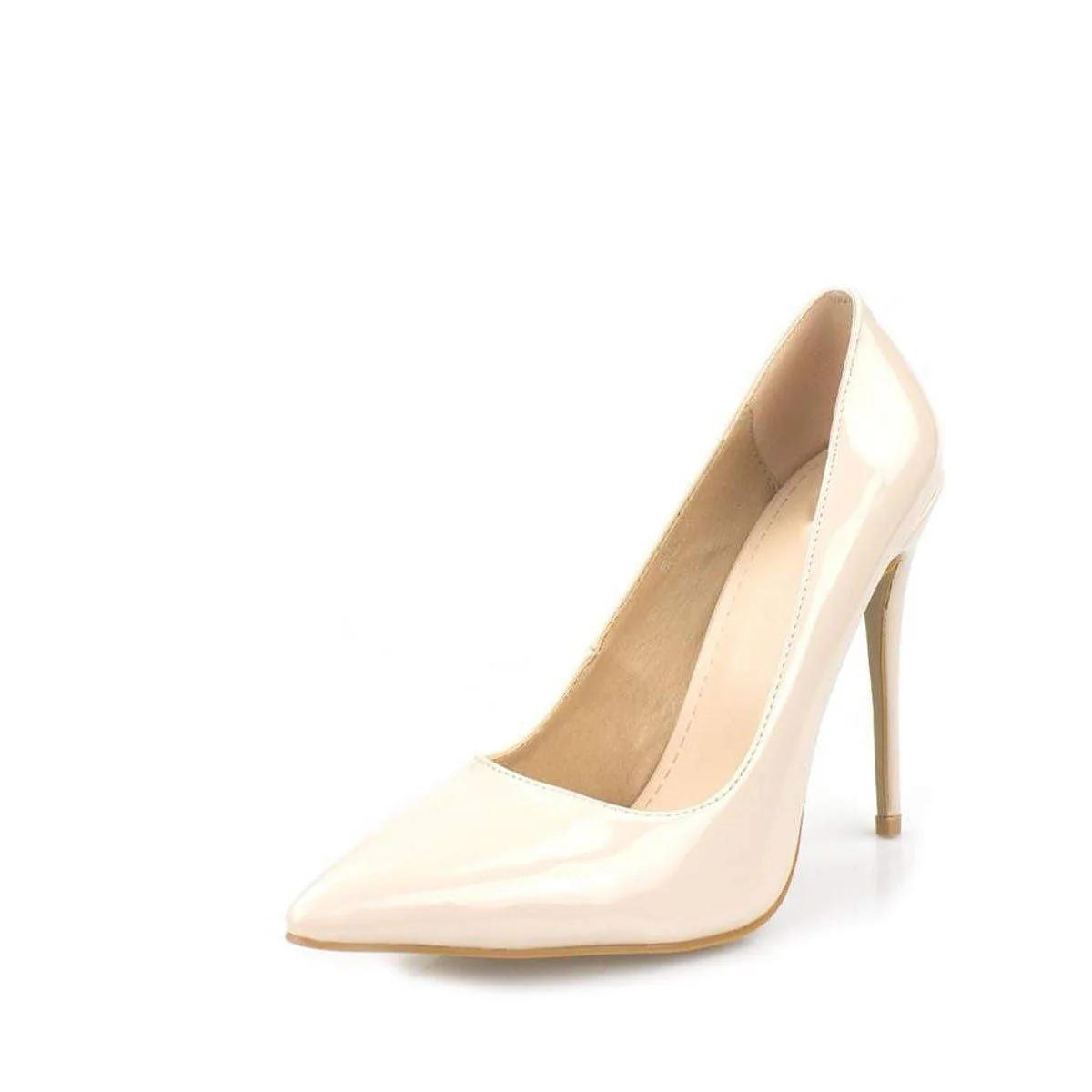 Miss Diva Beige Mila High Stiletto Patent Finish Heel Court Shoe - Image 5