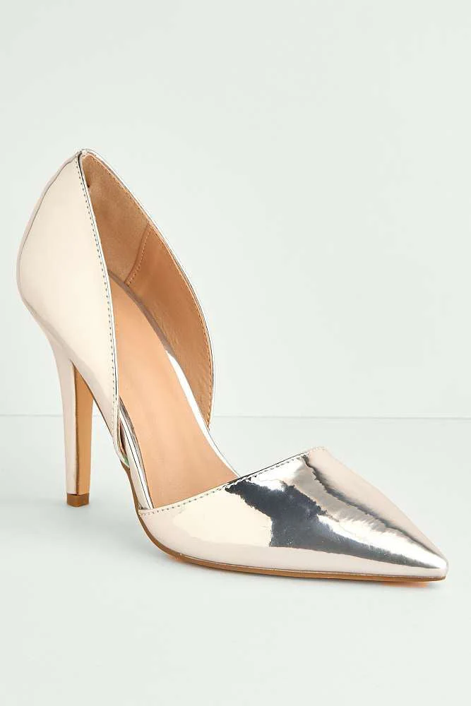 Miss Diva Silver Milaya Cut-out Side Pointed Toe Court Shoes - Image 4
