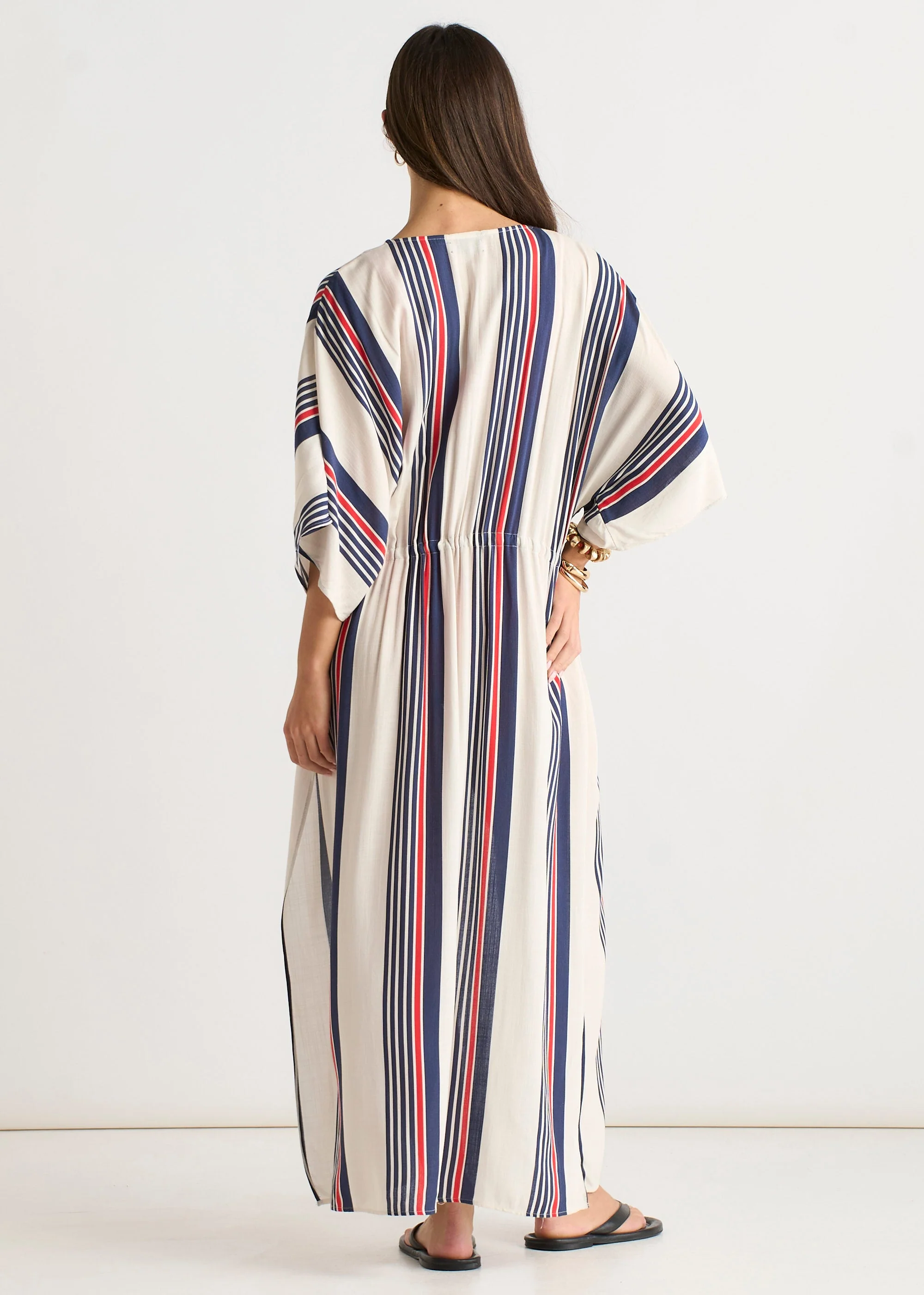 Gini London Multi Stripe Tie Detail Kimono Beachwear - Image 2