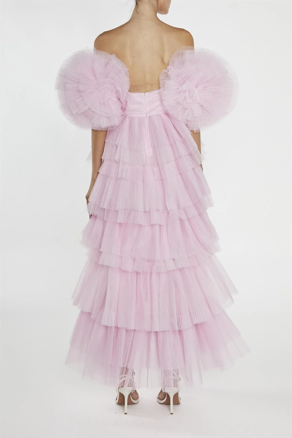 true Decadence Nancy Powder-Pink 3D Flower Sleeve Tiered Maxi Dress - Image 2