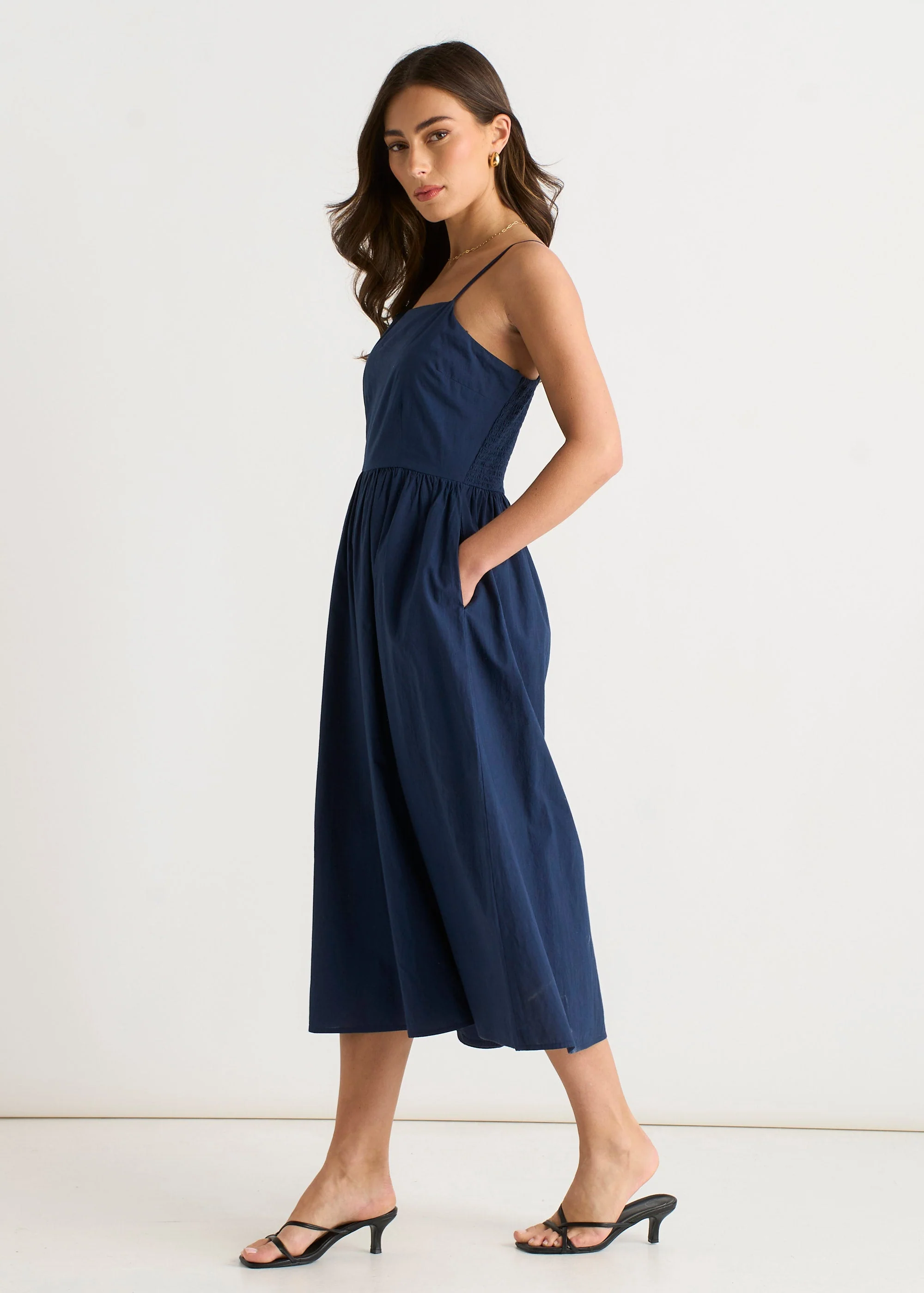 Navy Wide Leg Strappy Jumpsuit - Image 4