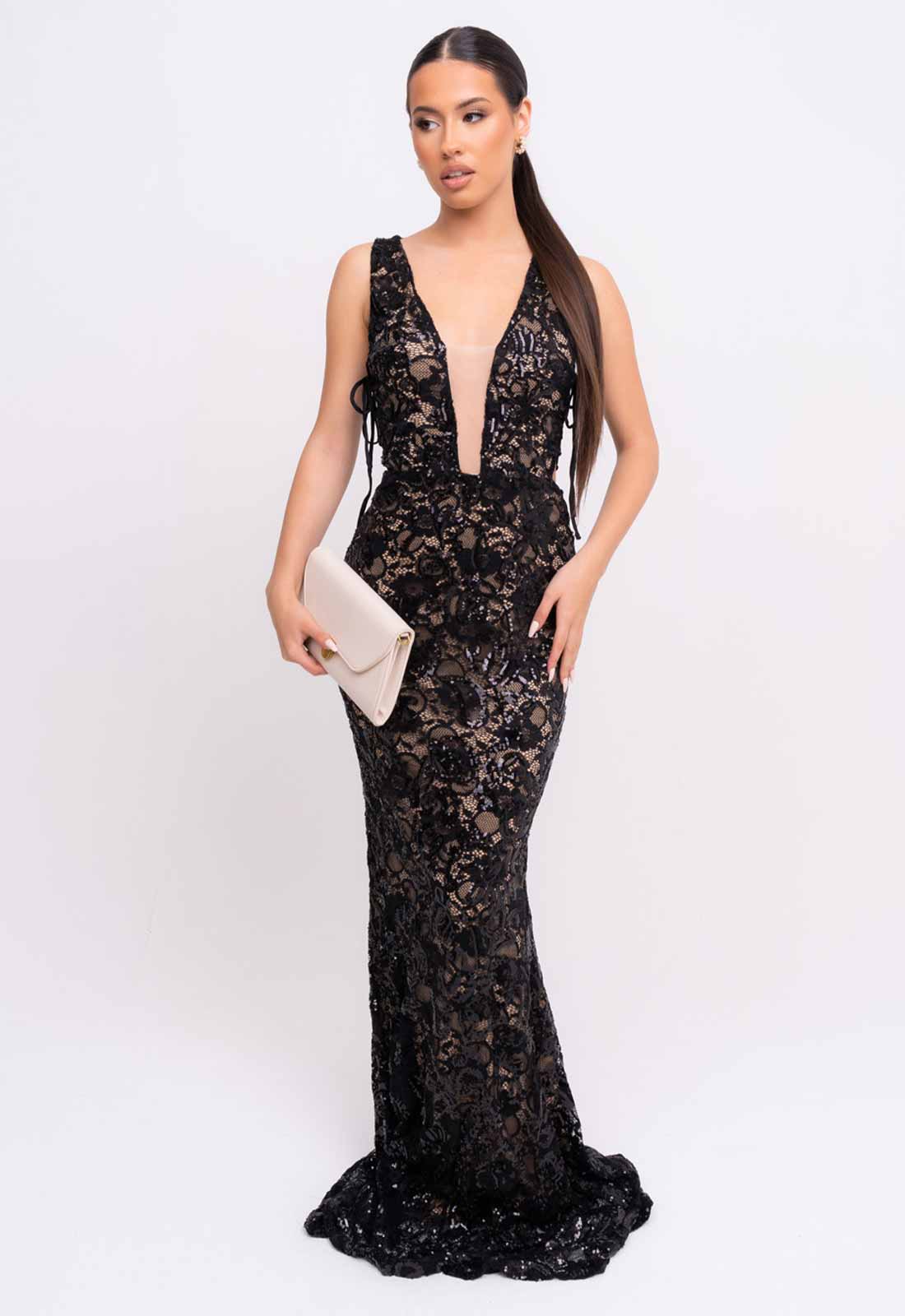 Nazz Collection Black Flora Lace Maxi Dress - Image 3