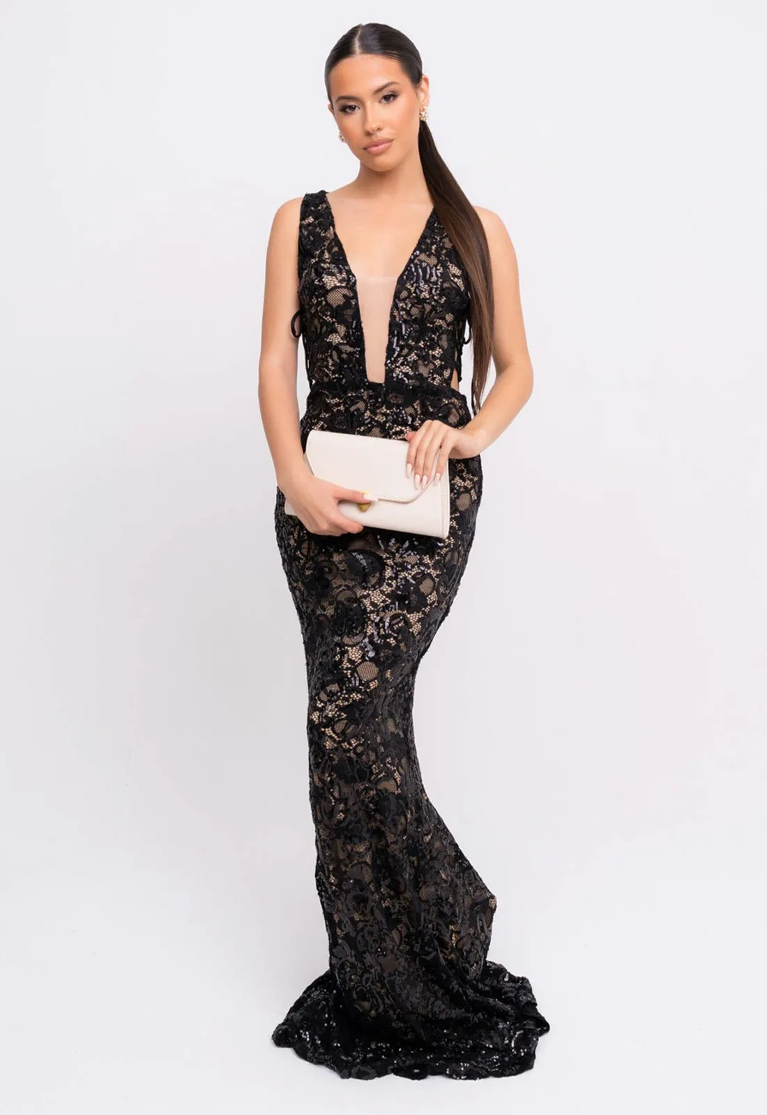 Nazz Collection Black Flora Lace Maxi Dress - Image 4