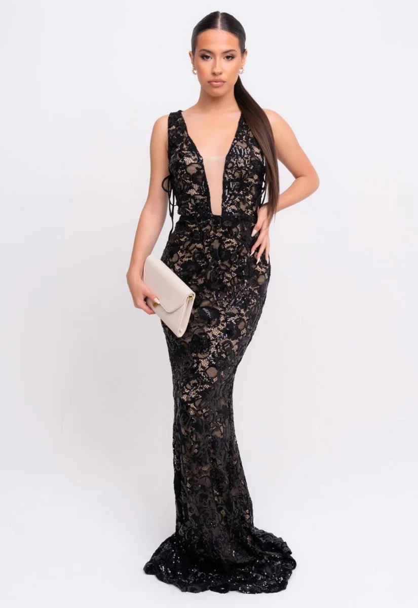 Nazz Collection Black Flora Lace Maxi Dress - Image 5