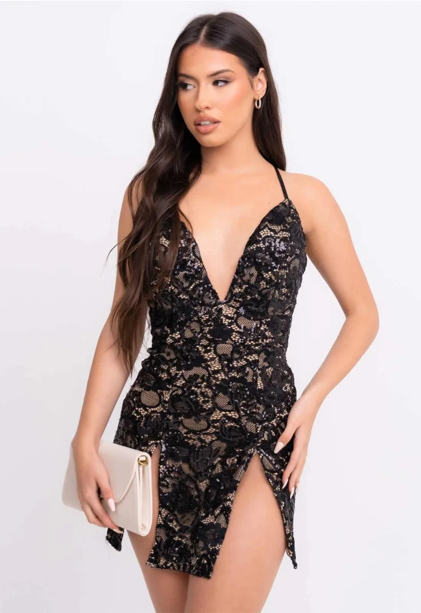 Nazz Collection Black Invite Only Lace Mini Dress - Image 9