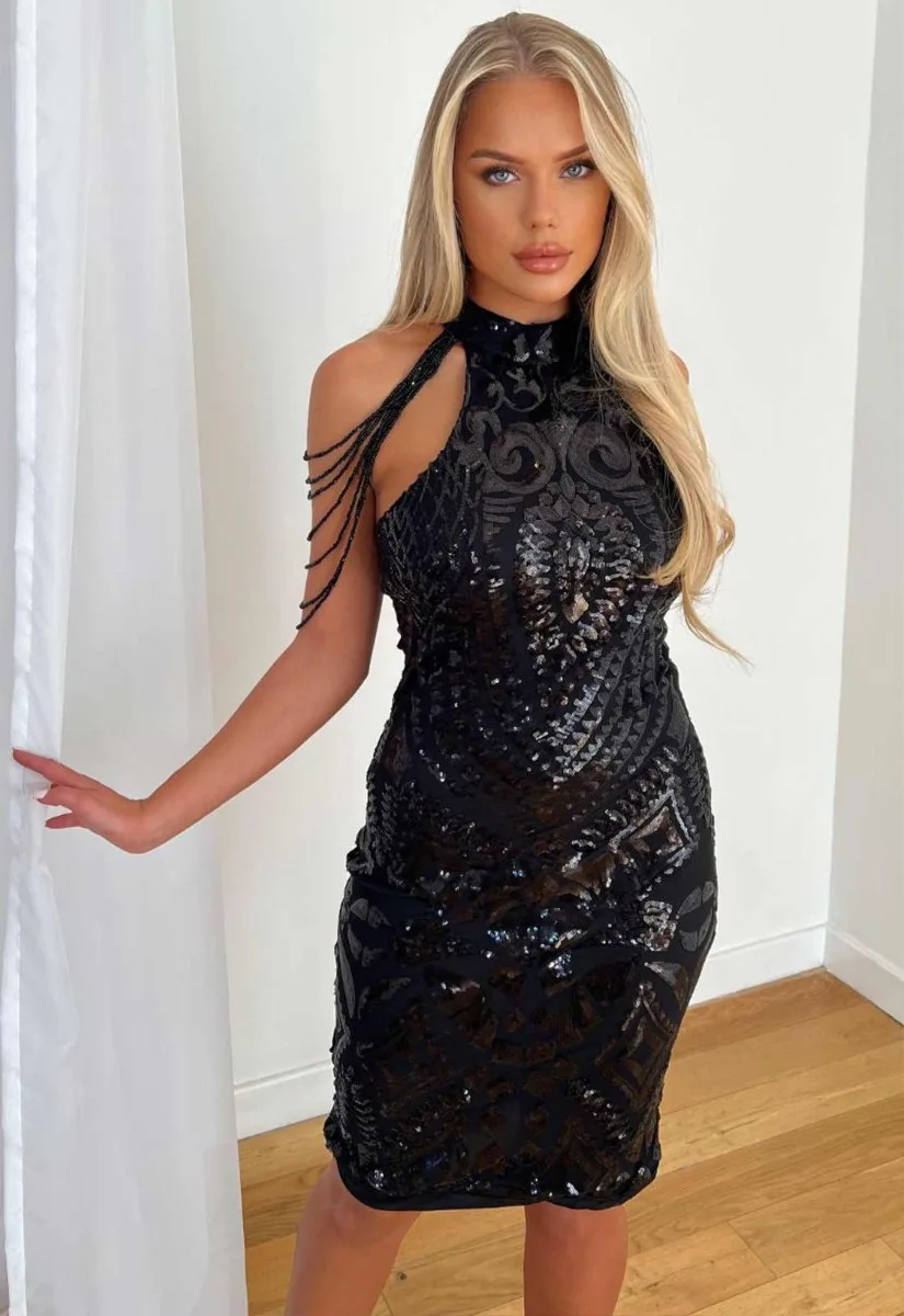 Nazz Collection Black Mystery Sequin Party Dress - Image 8