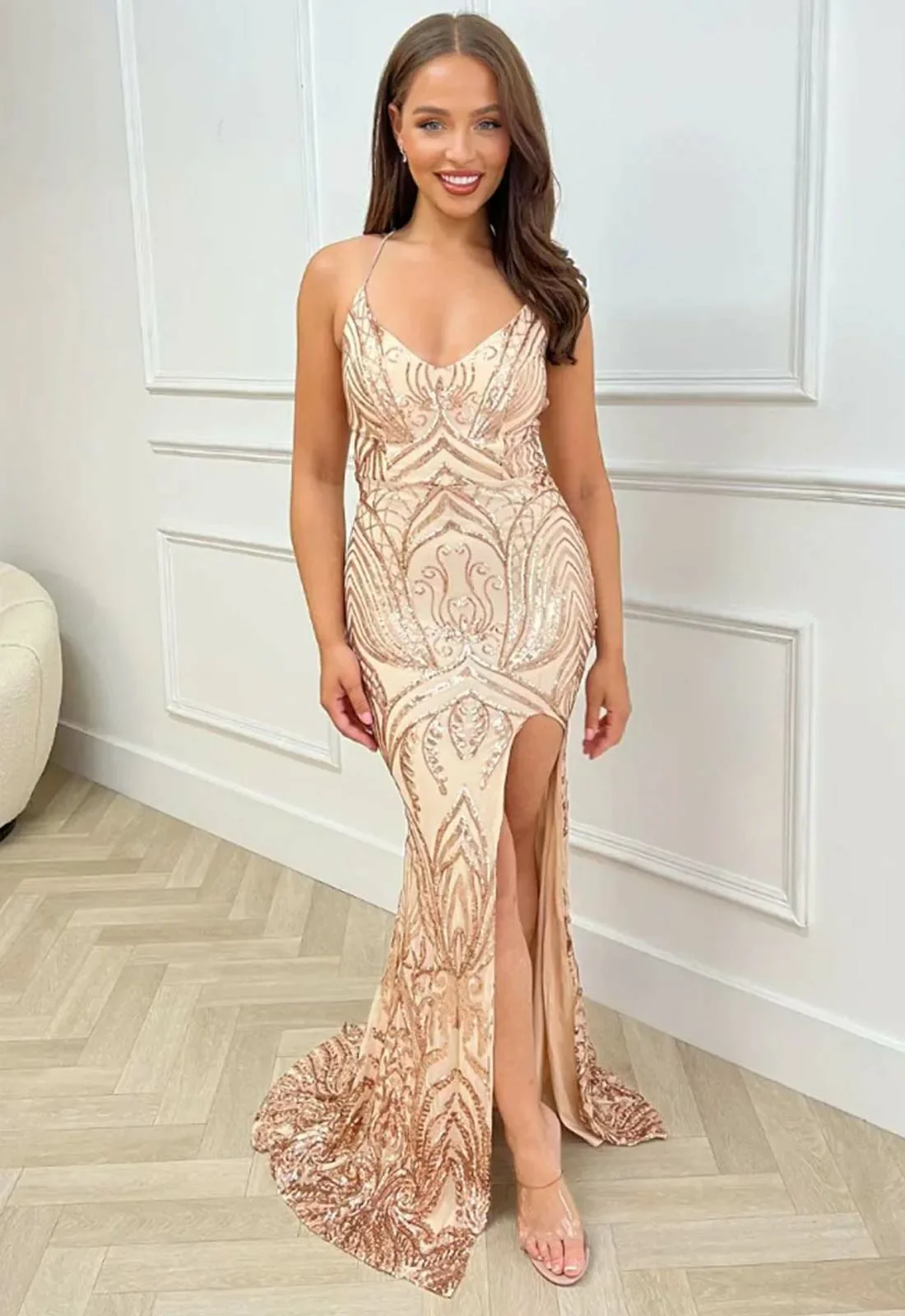 Nazz Collection Gold Unapologetic Maxi Sequin Dress - Image 5