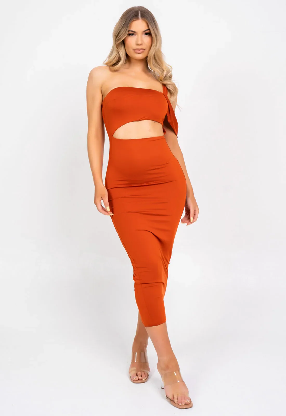 Nazz Collection Orange Chantelle Bodycon Dress - Image 3