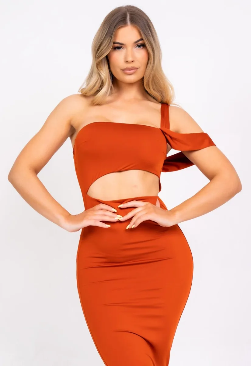 Nazz Collection Orange Chantelle Bodycon Dress - Image 8