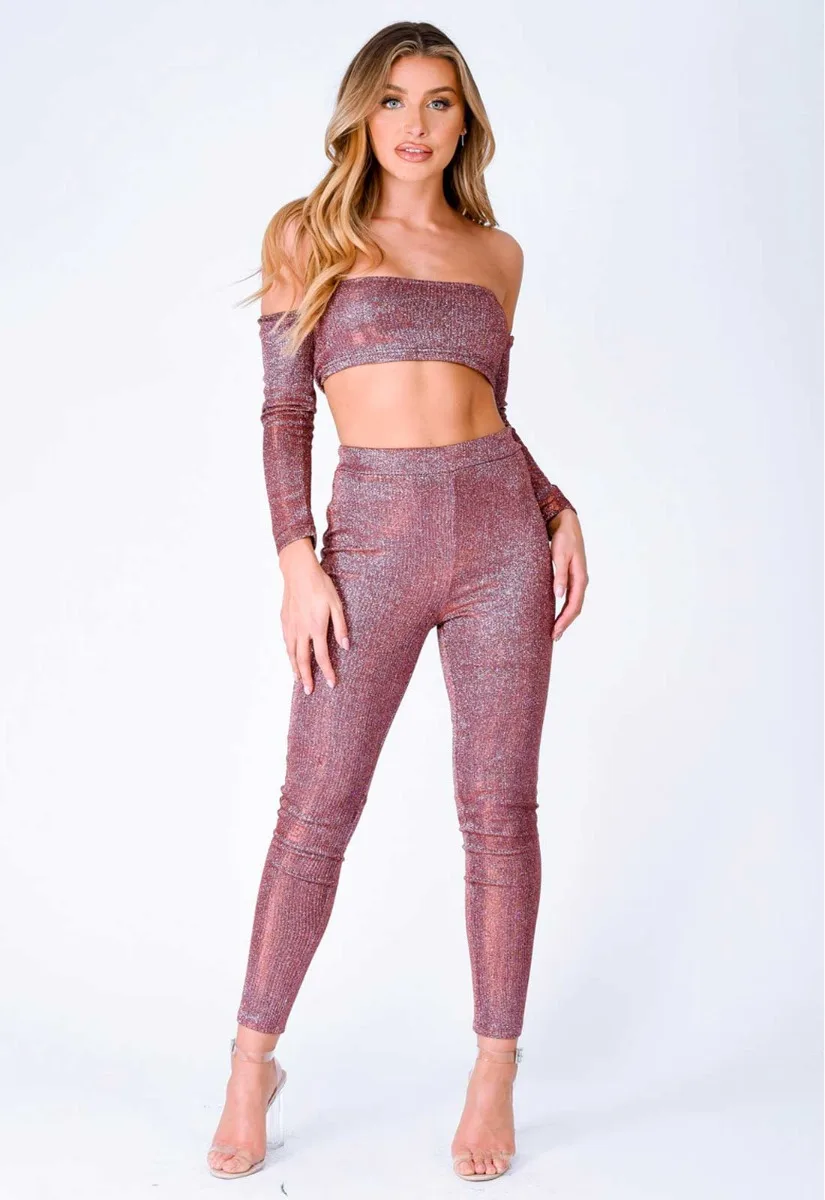 Nazz Collection Plum Havana Glitter Leggings Set - Image 6