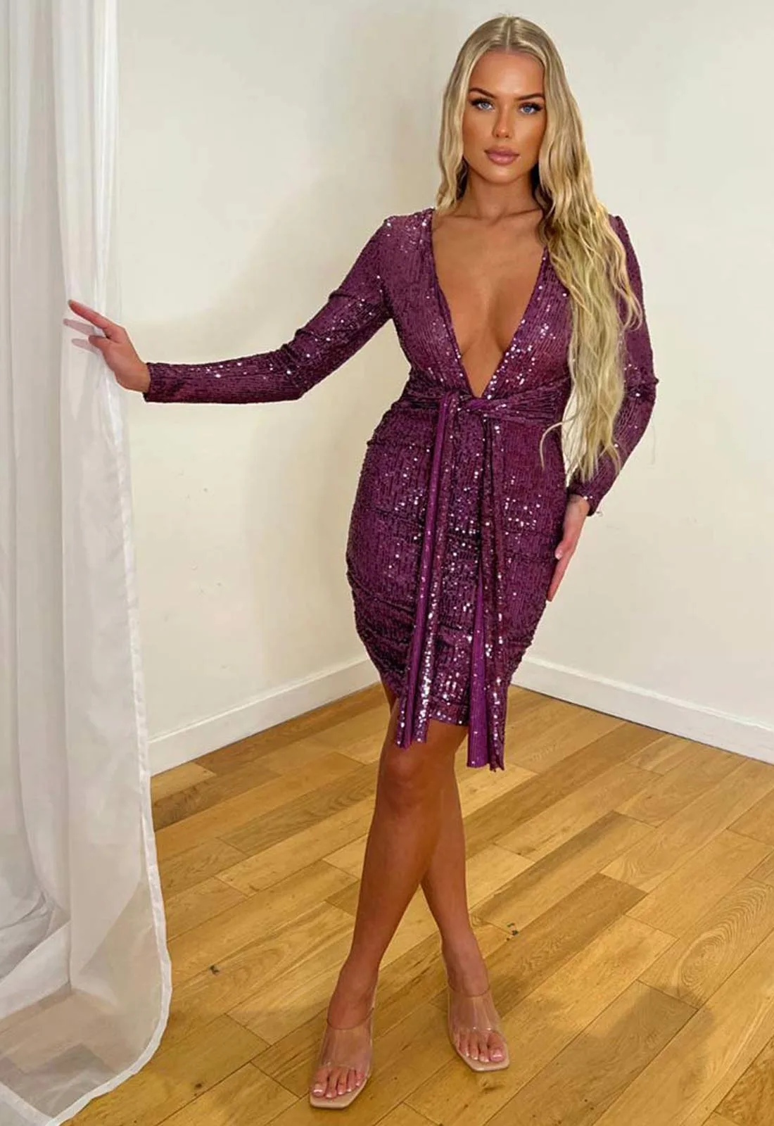 Nazz Collection Purple Molly Sequin Party Dress - Image 3