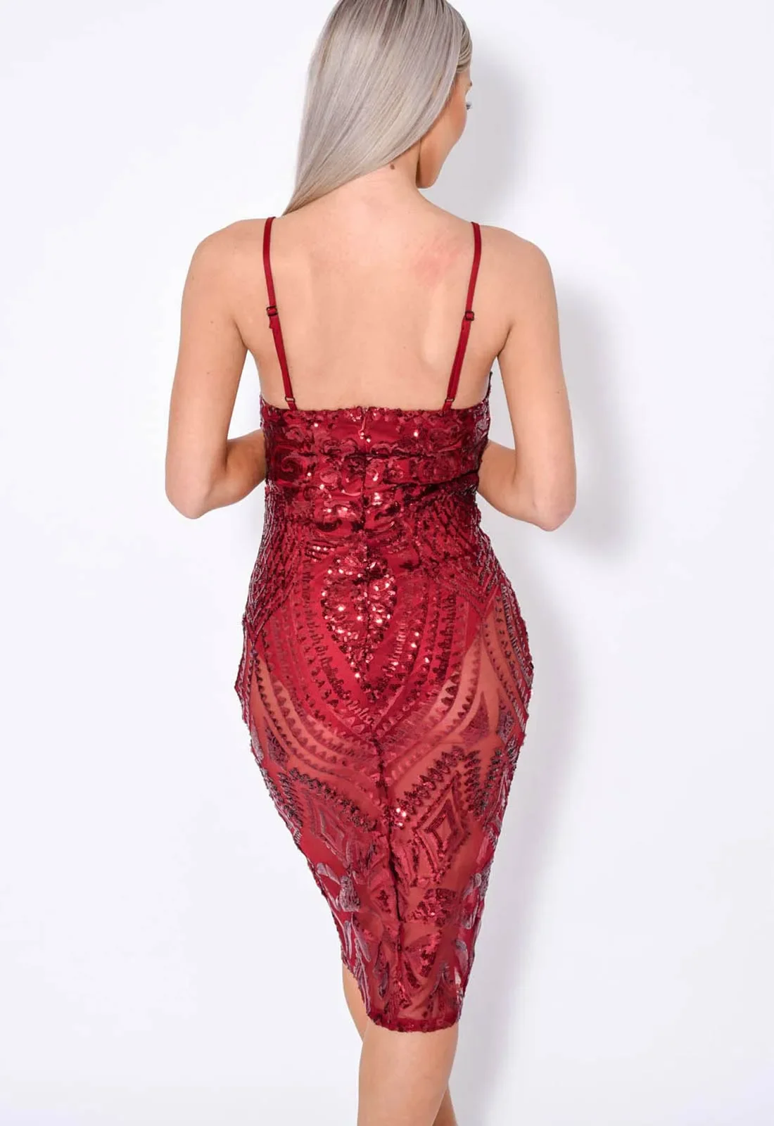 NAZZ Collection Red Aniko Sheer Bodycon Dress - Image 3