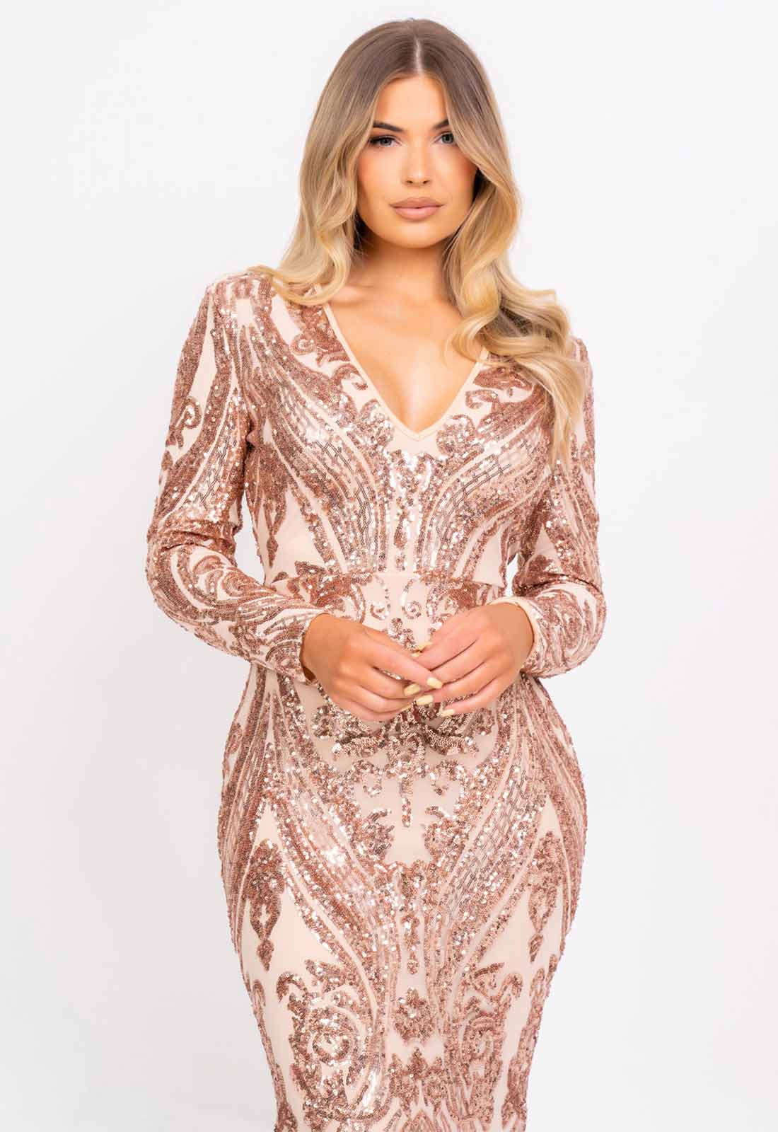 Nazz Collection Rose Gold Arabella Sequin Maxi Dress - Image 2