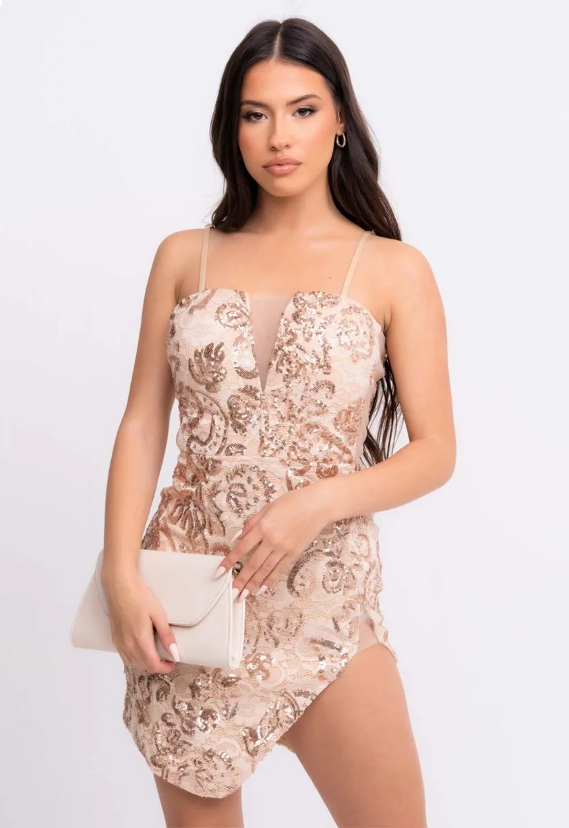 Nazz Collection Rose Gold Cupid Lace Mini Dress - Image 9
