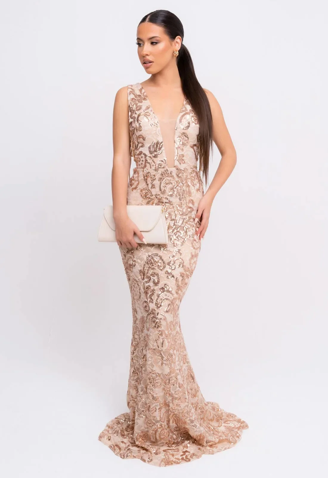 Nazz Collection Rose Gold Flora Lace Maxi Dress - Image 3