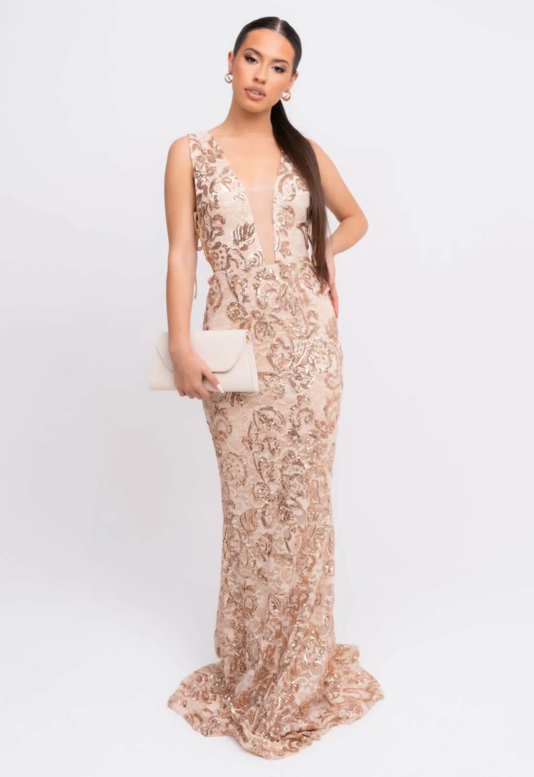 Nazz Collection Rose Gold Flora Lace Maxi Dress - Image 4
