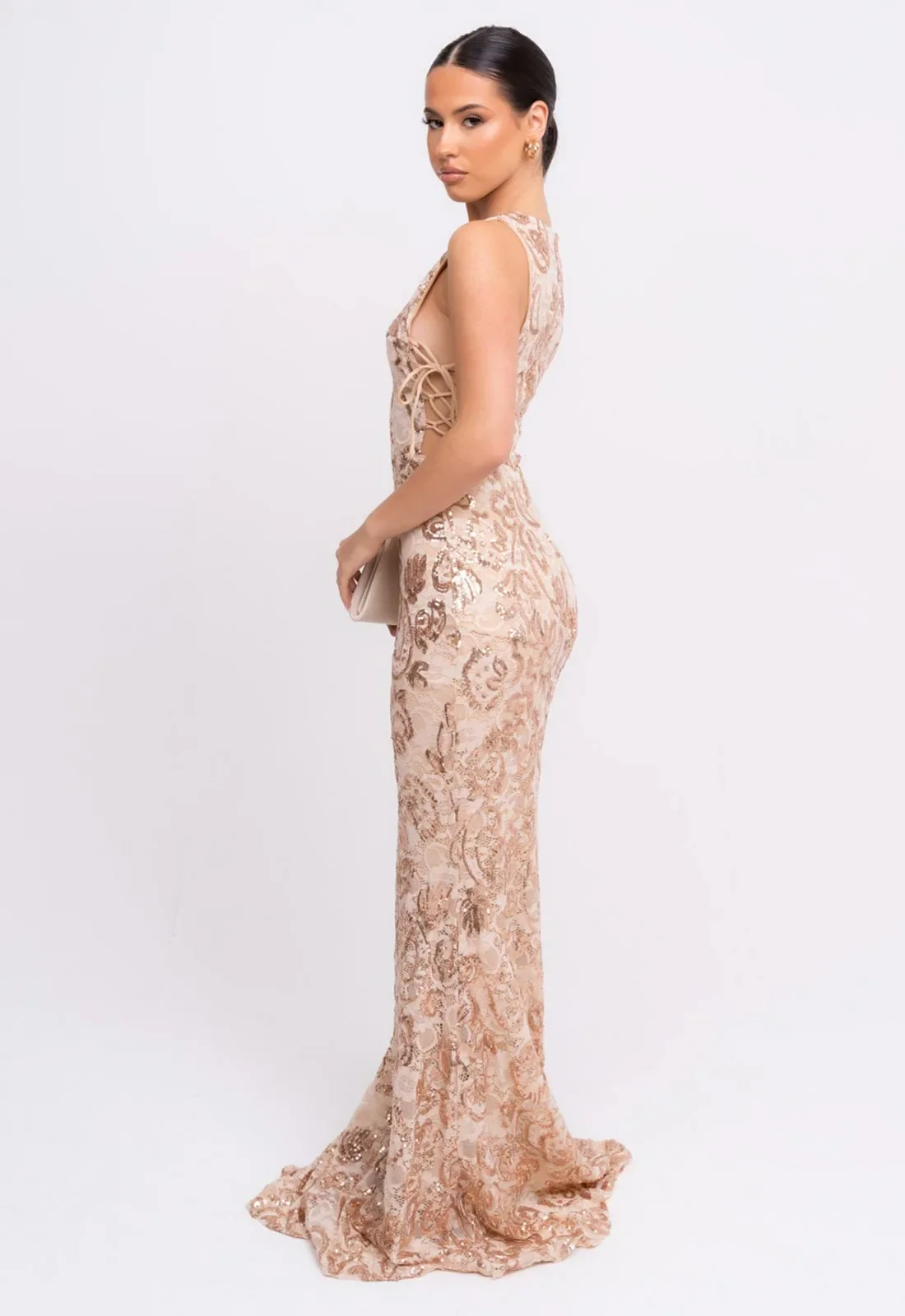 Nazz Collection Rose Gold Flora Lace Maxi Dress - Image 5