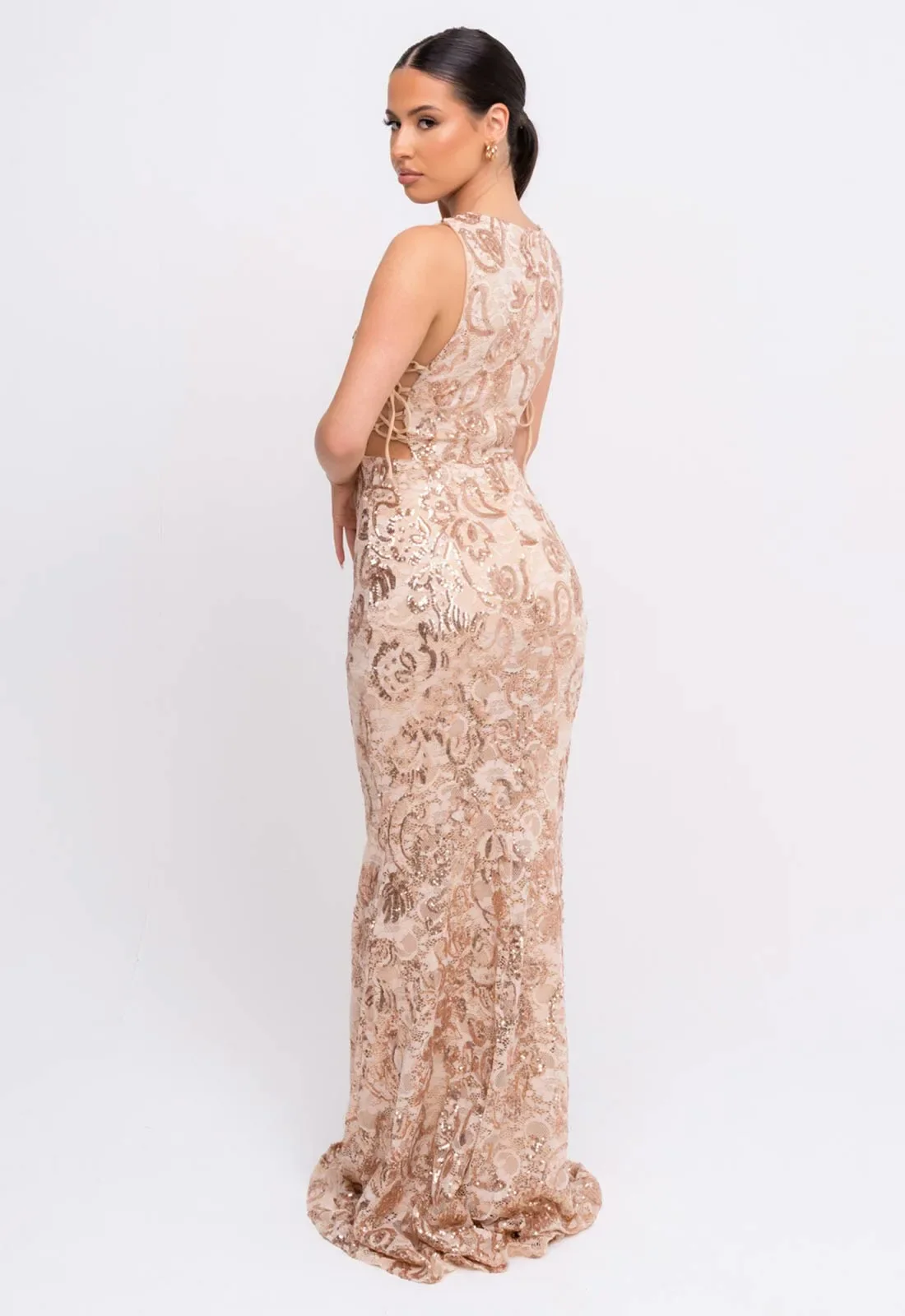 Nazz Collection Rose Gold Flora Lace Maxi Dress - Image 6