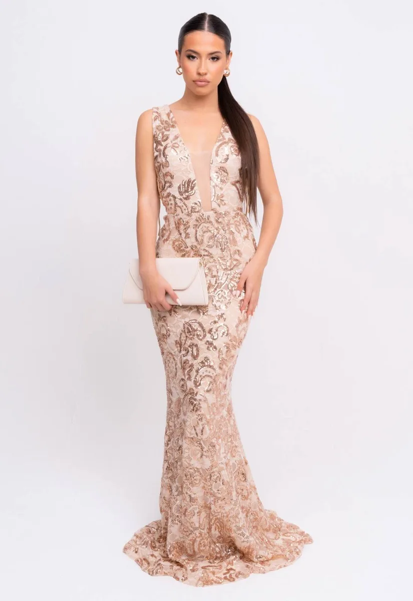 Nazz Collection Rose Gold Flora Lace Maxi Dress - Image 7